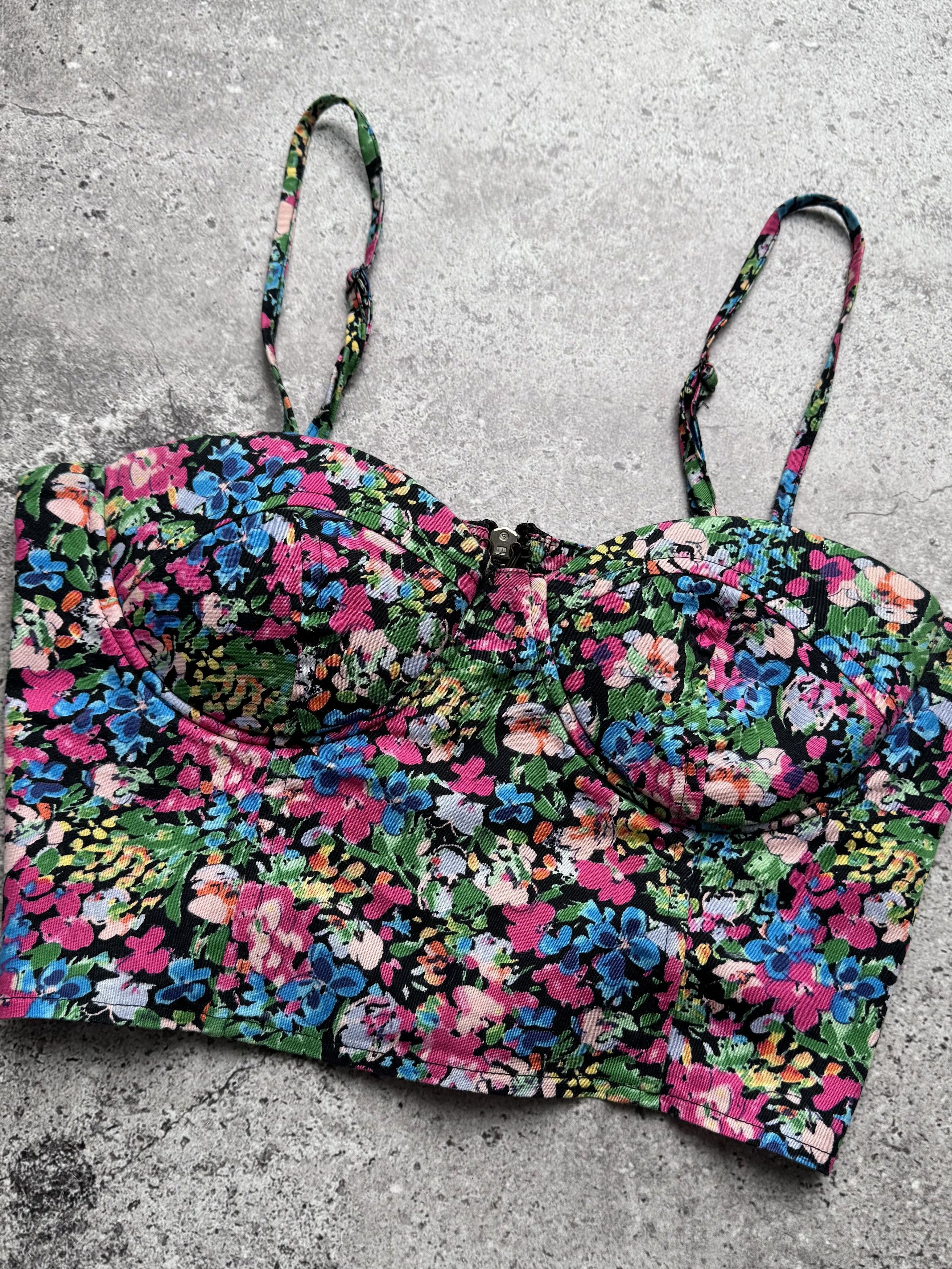 Vintage Vintage Floral Crop Top Strappy Underwire Corset Style (E8) Size XS / US 0-2 / IT 36-38 - 2 Thumbnail