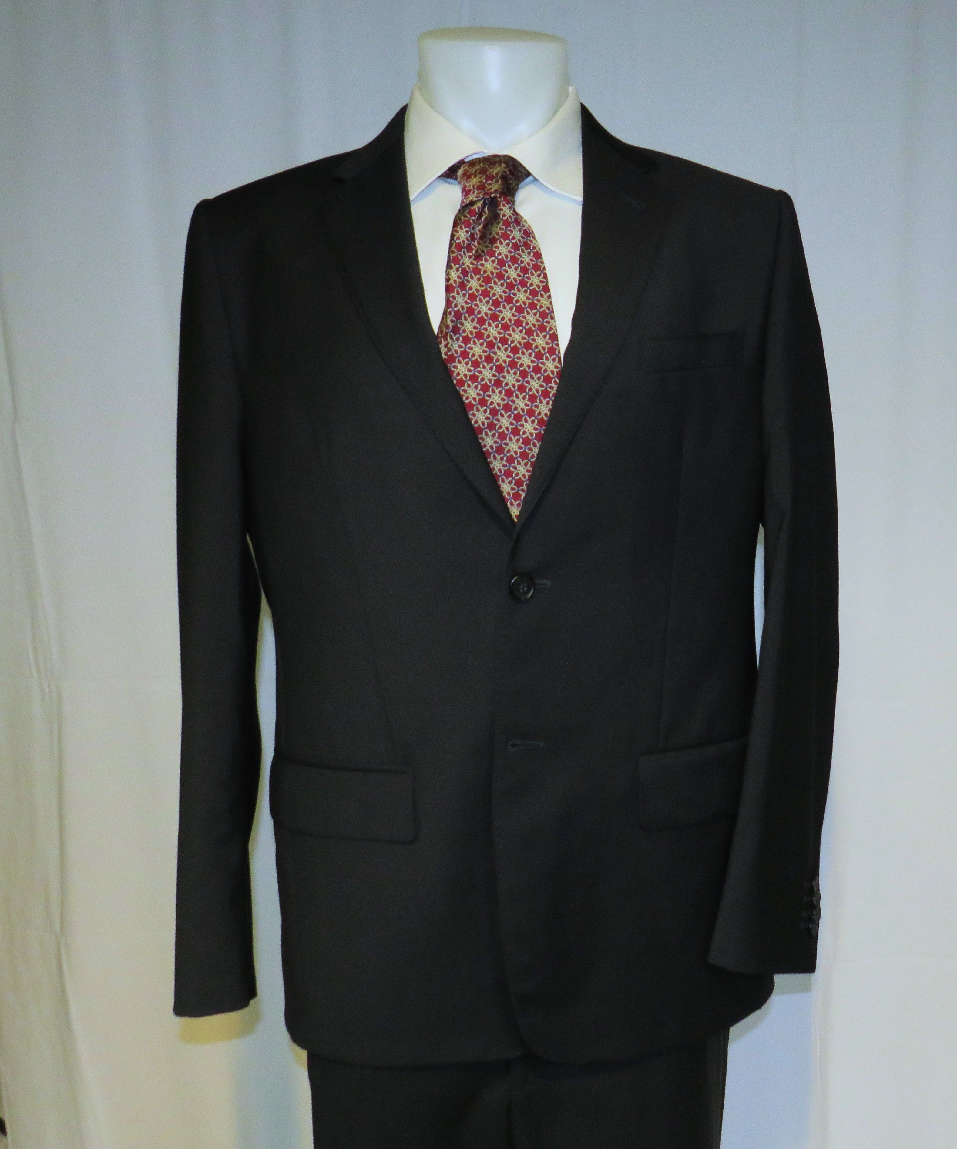 Valentino Solid Black Fleece Wool Two Button Suit 44 Size 44R - 8 Thumbnail