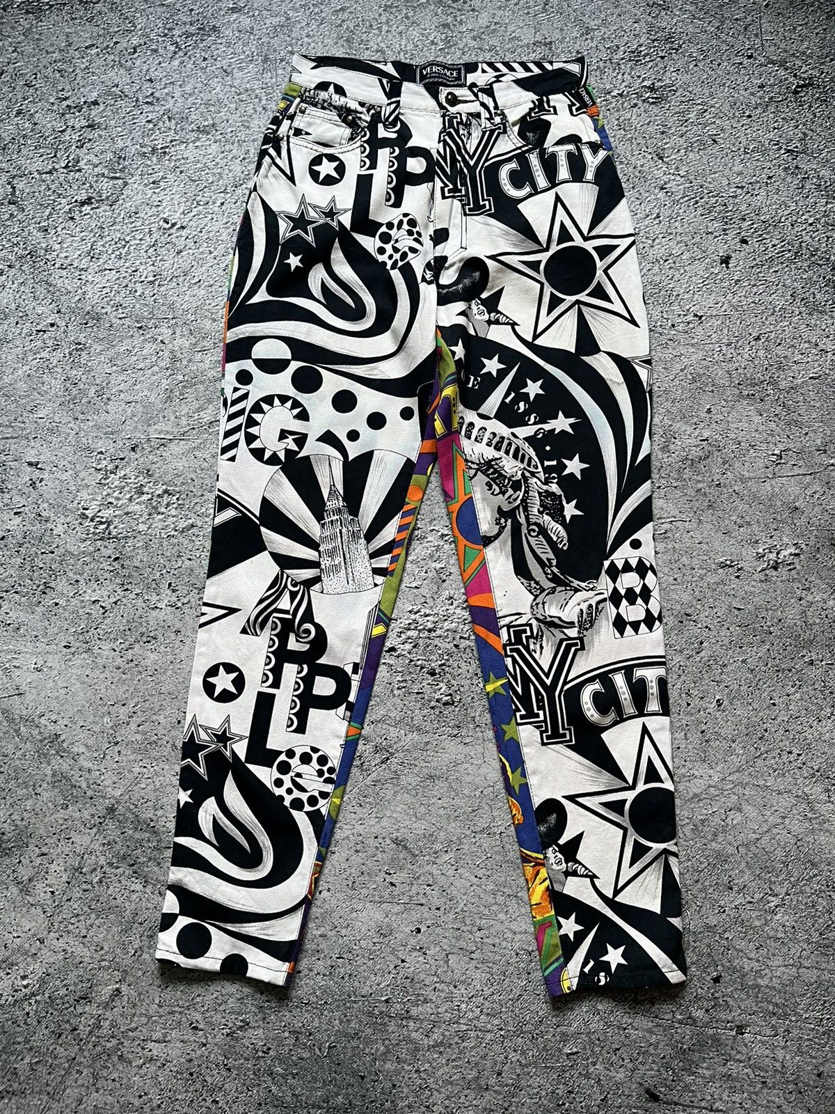 Versace × Versace Jeans Couture × Versus Versace 80’s New York City all print denim jeans pants rare archive Size 31" - 3 Thumbnail