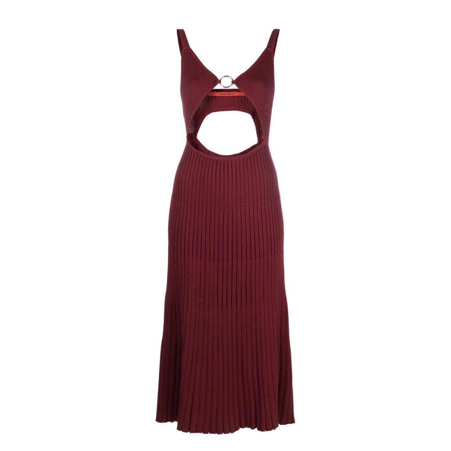 Image of Thebe Magugu Wine Red Rib-Knit Cut-Out Midi Dress - Xs - Nwt, Women's