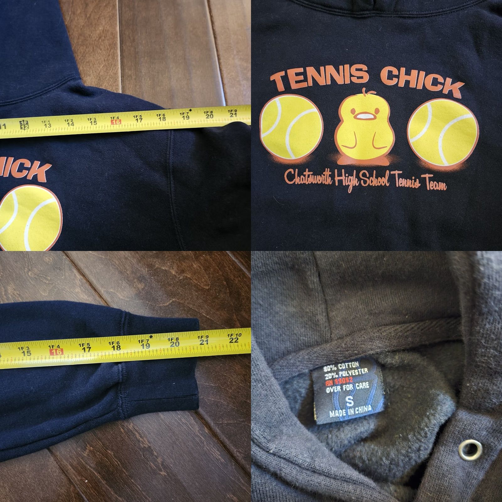 Vintage Chatsworth High School Tennis Team "Tennis Chick Jessica" Women's Junior Hoodie Sleeves Long Pullover S Blue Activewear College Teens Size S / US 4 / IT 40 - 8 Thumbnail