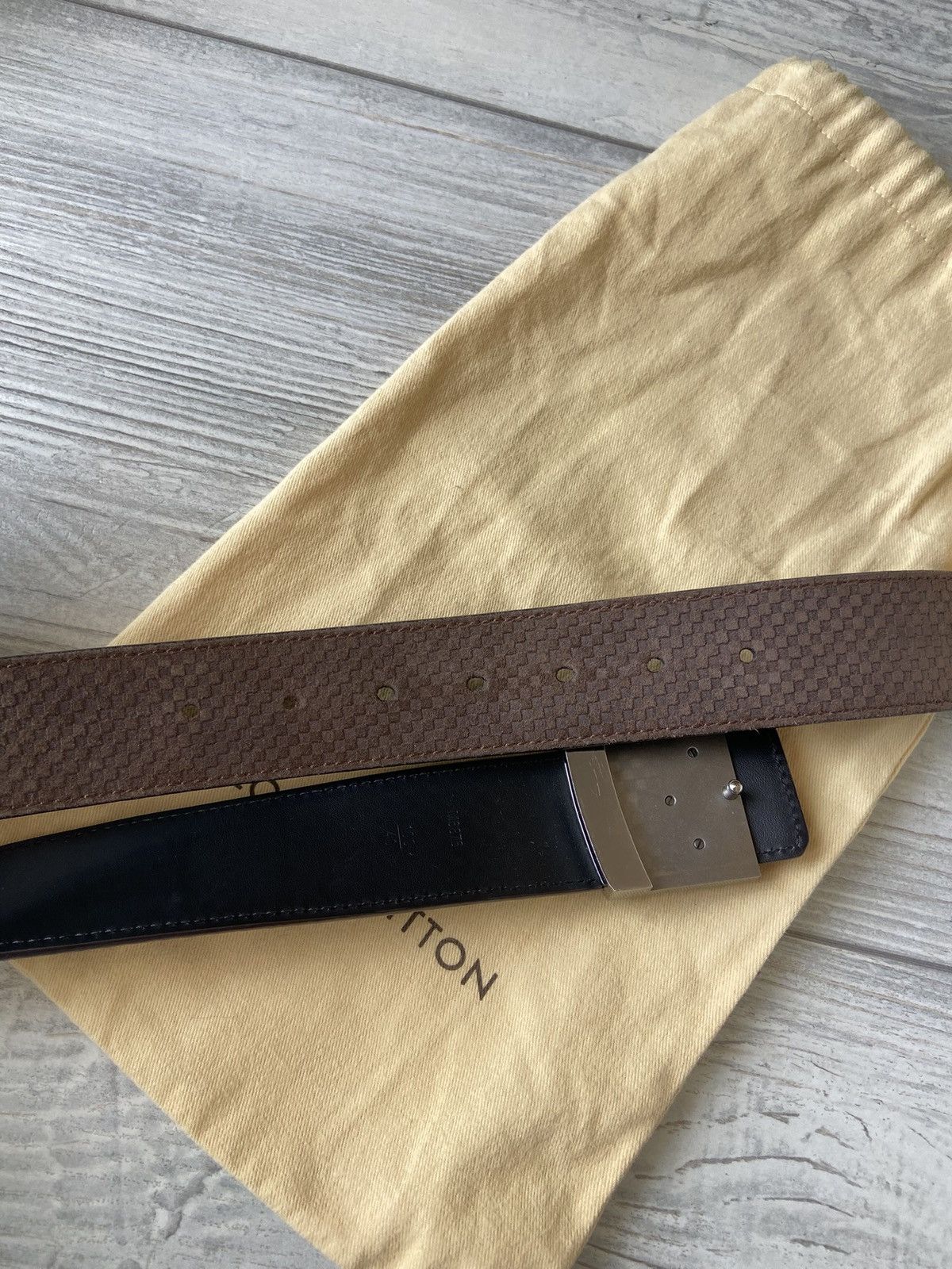 Louis Vuitton Louis Vuitton Brown Mini Damier Suede Initiales Belt Size 34 - 6 Thumbnail