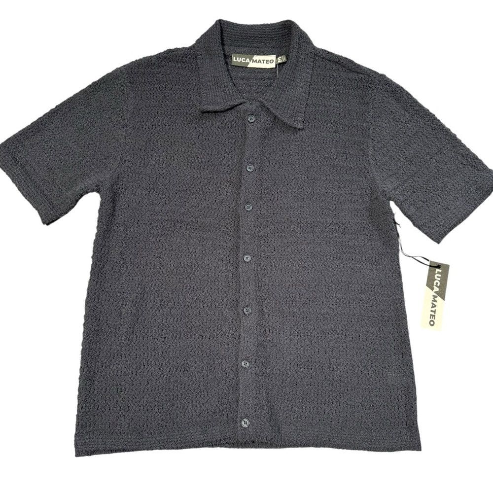 Other NWT New Luca Mateo Textured Open Knit Boxy Fit Button Grey Size US M / EU 48-50 / 2 - 1 Thumbnail