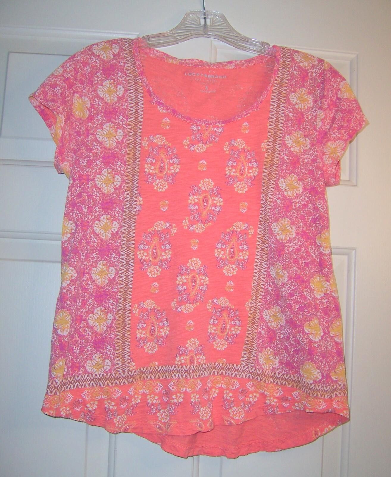 Lucky Brand Lucky Brand Pink Multi-print Scoop Neck Short Sleeve Top SM Size S / US 4 / IT 40 - 2 Thumbnail