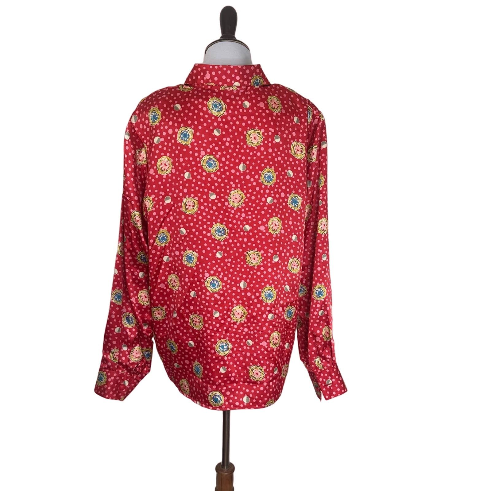 Vintage Vintage 1980s Counterparts Polka Dot Satin Blouse XL 14 Size XL / US 12-14 / IT 48-50 - 7 Thumbnail