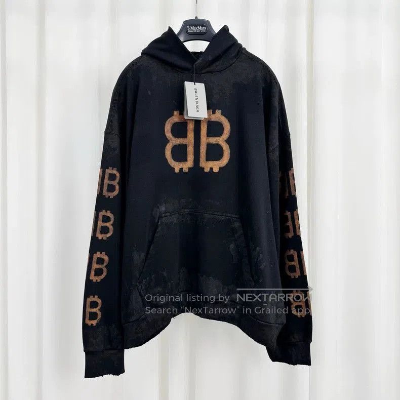 Balenciaga Bitcoin Distressed Print Hoodie.