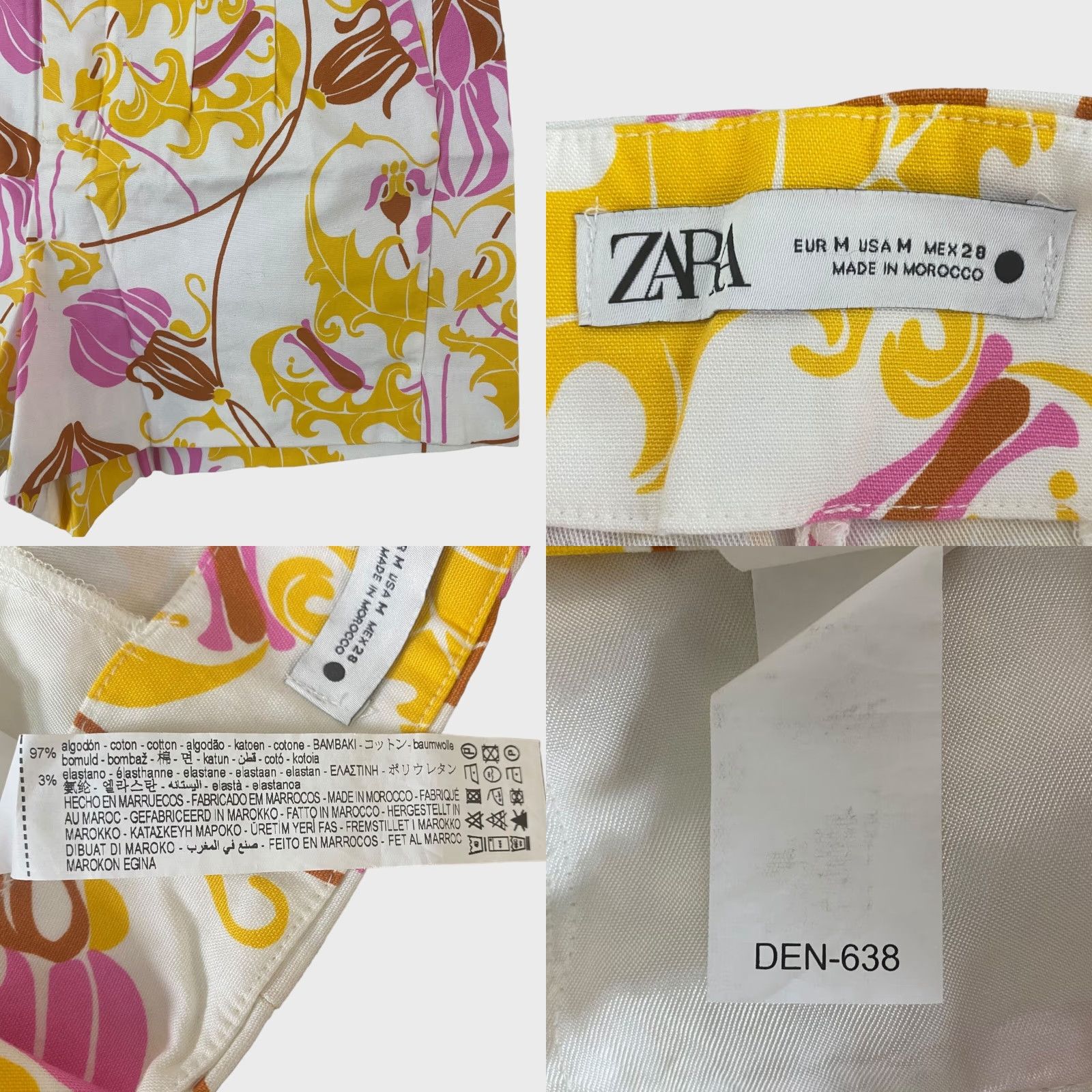 Zara Zara High Waisted Shorts Women's Size Medium White Yellow Pink Floral Print Size 32" / US 10 / IT 46 - 8 Thumbnail