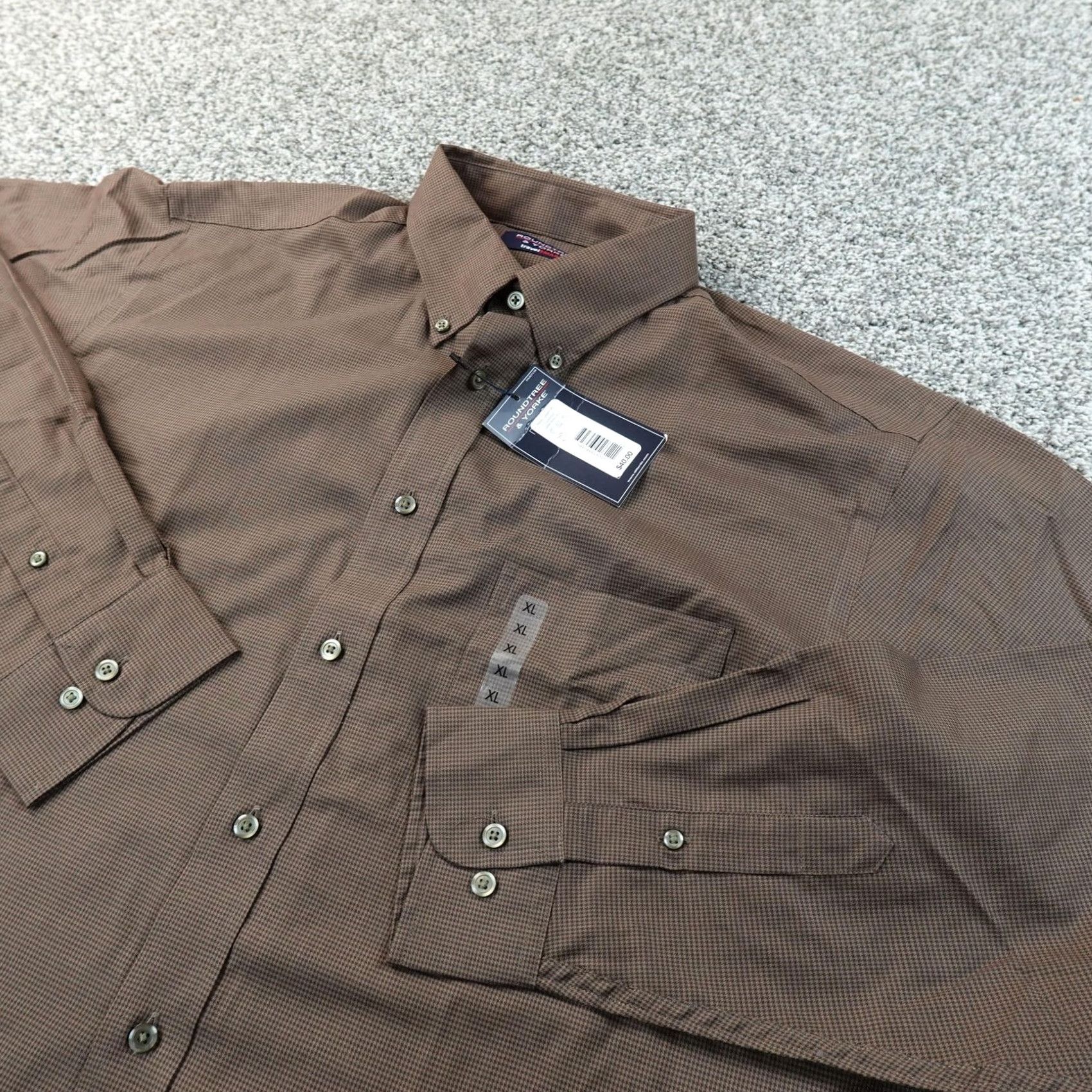 Roundtree & Yorke Roundtree & Yorke Shirt Mens XL Brown Check Long Sleeve Button Down Dress Catholic? Size US XL / EU 56 / 4 - 2 Thumbnail