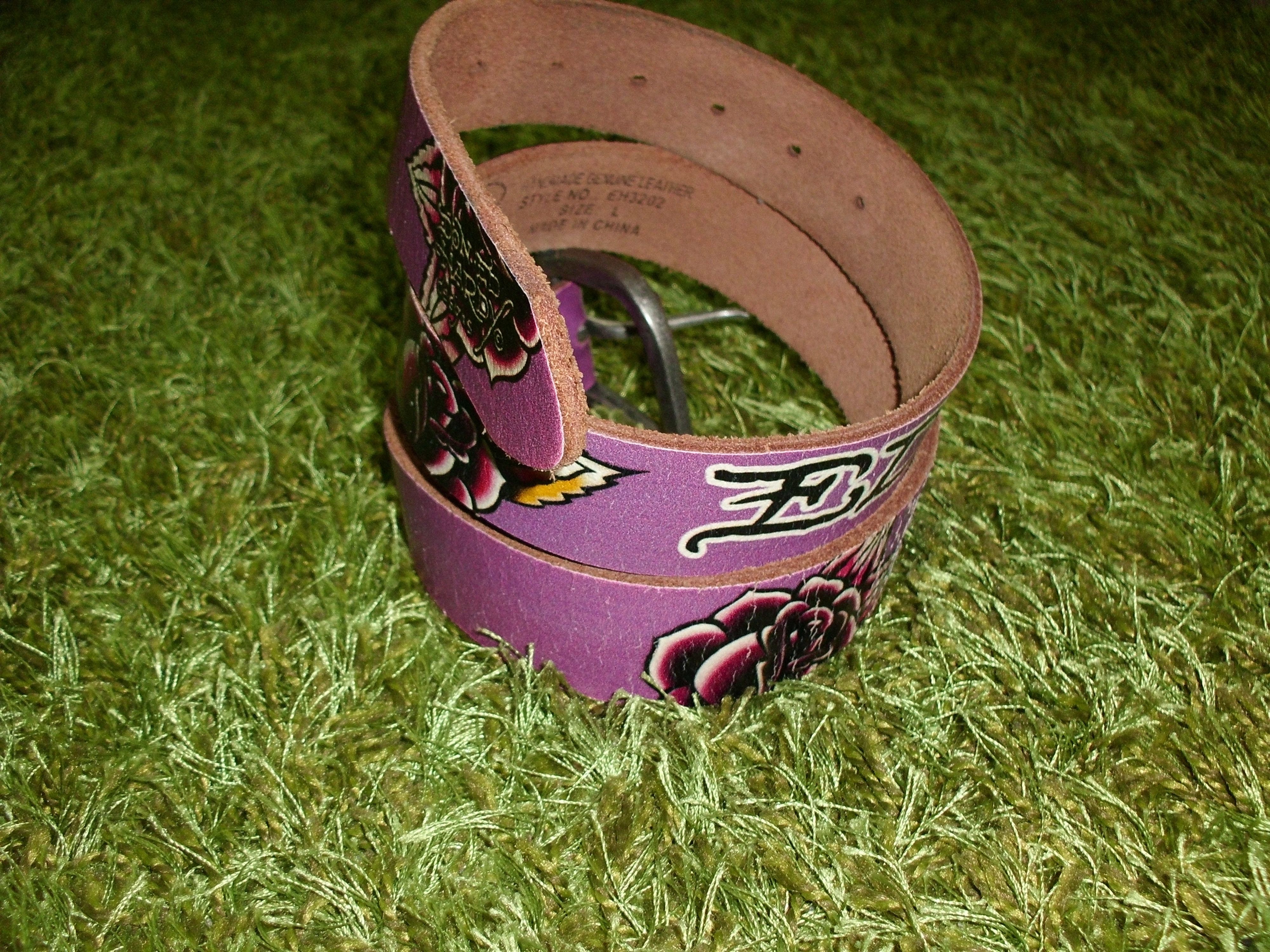 Ed Hardy Ed Hardy Purple Leather Belt "Love Kills Slowly" Size 44 - 3 Thumbnail