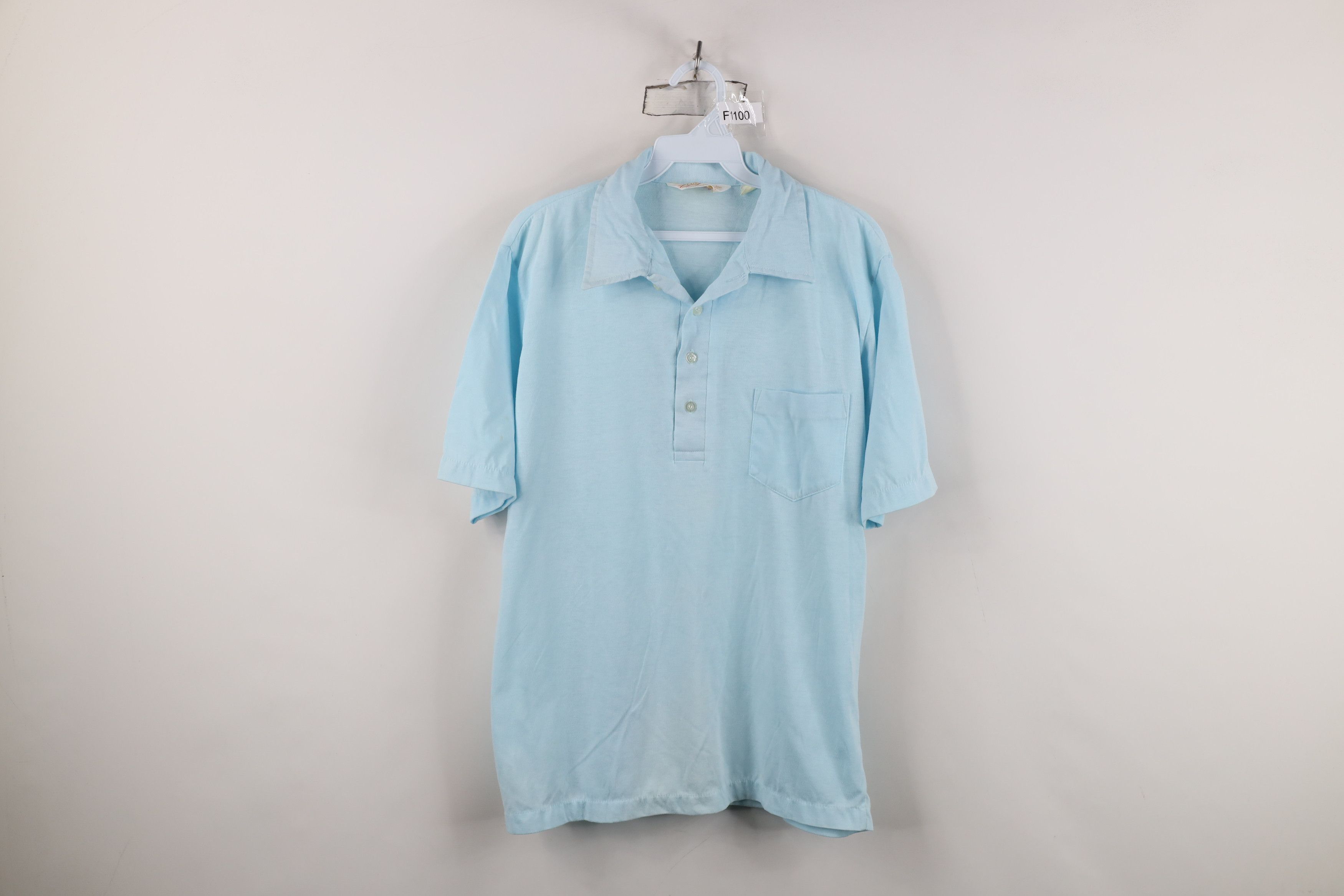 Vintage Vintage 70s Streetwear Collared Polo Shirt Carolina Blue Size US L / EU 52-54 / 3 - 1 Thumbnail