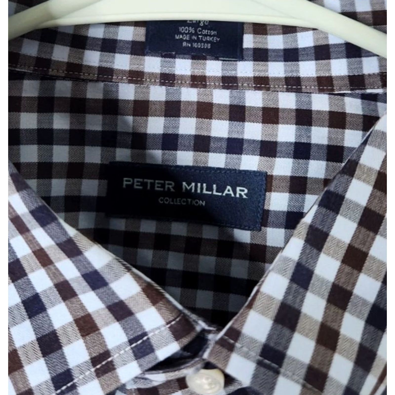Peter Millar Peter Millar Mens Dress Shirt Long Sleeve Plaid Button-Down Blue Brown L Size 42R - 4 Thumbnail