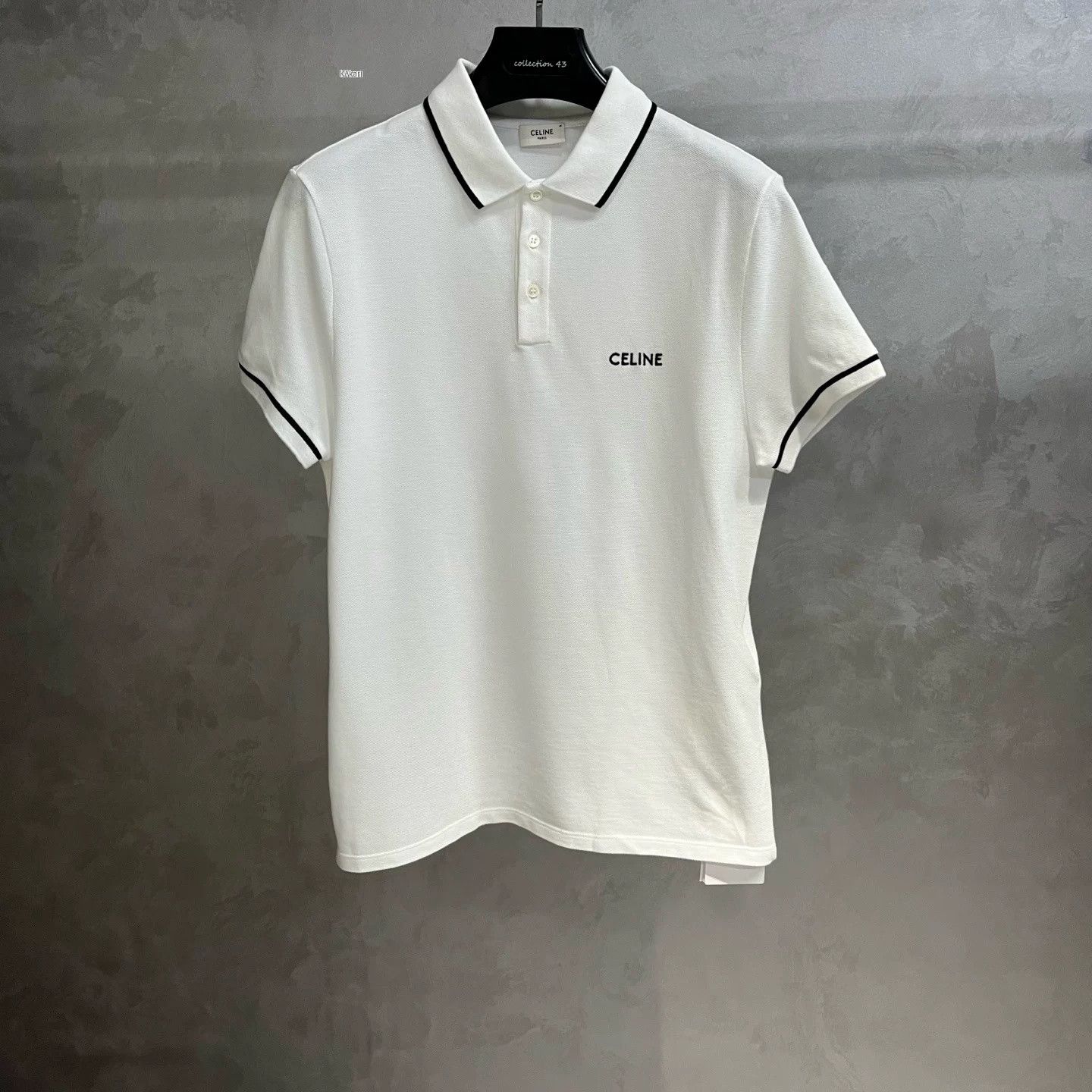 Celine Celine White Striped Letter Polo Shirt Size US M / EU 48-50 / 2 - 1 Preview