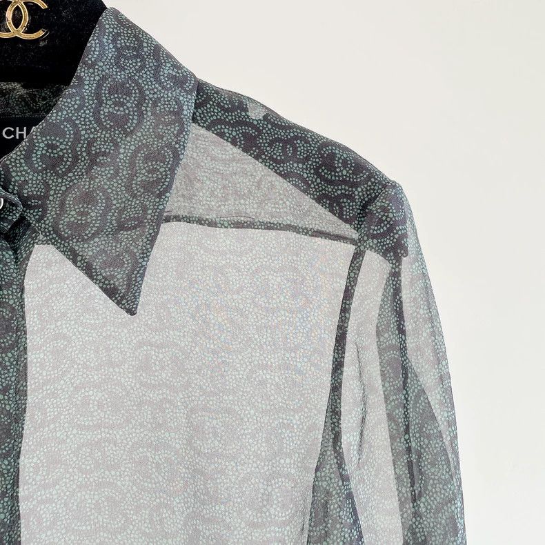 Chanel Chanel Dark green full-printed logo silk shirt 2504-Nextarr Size XS / US 0-2 / IT 36-38 - 3 Thumbnail