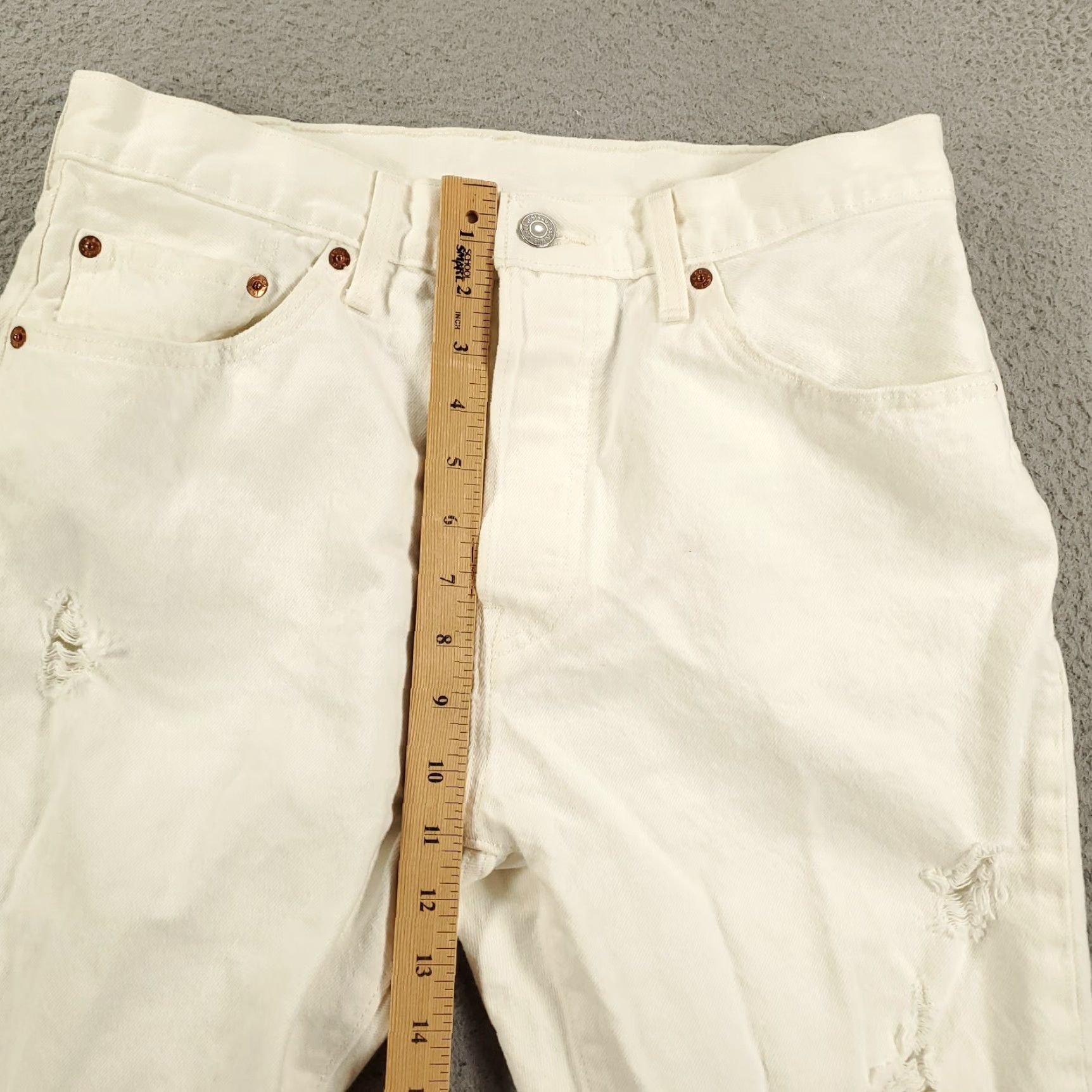 Levi's Levis 501 Jeans Womens 30x32 White Distressed Button Fringe Raw Hem Straight Fit Size 30" / US 8 / IT 44 - 5 Thumbnail