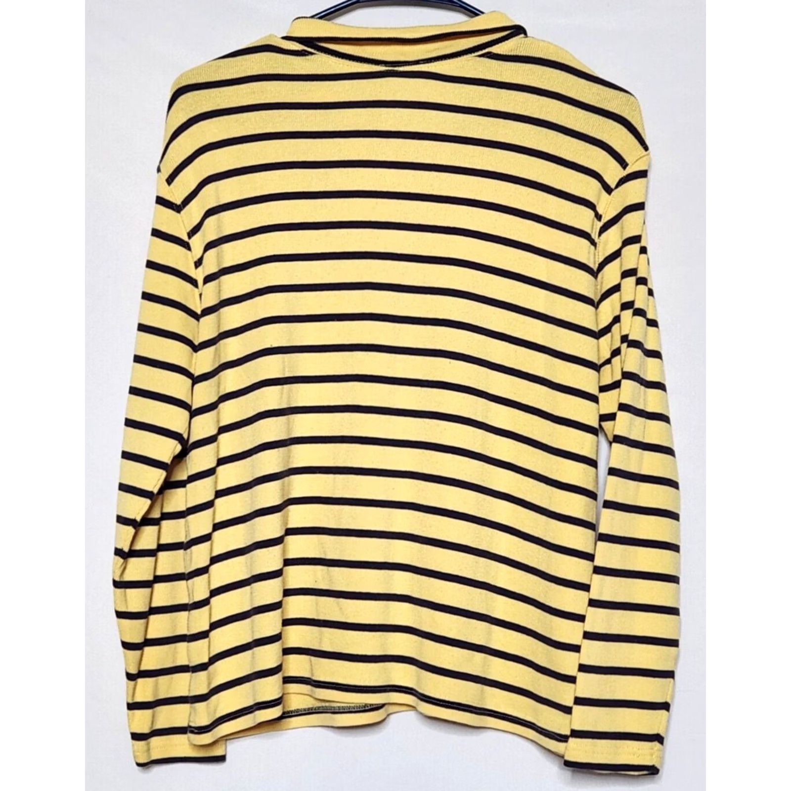 Vintage L.L. Bean Womens L Sweater Pullover Striped 1/4 Zip Mock Neck Long Sleeve Yellow Blue Size L / US 10 / IT 46 - 2 Thumbnail