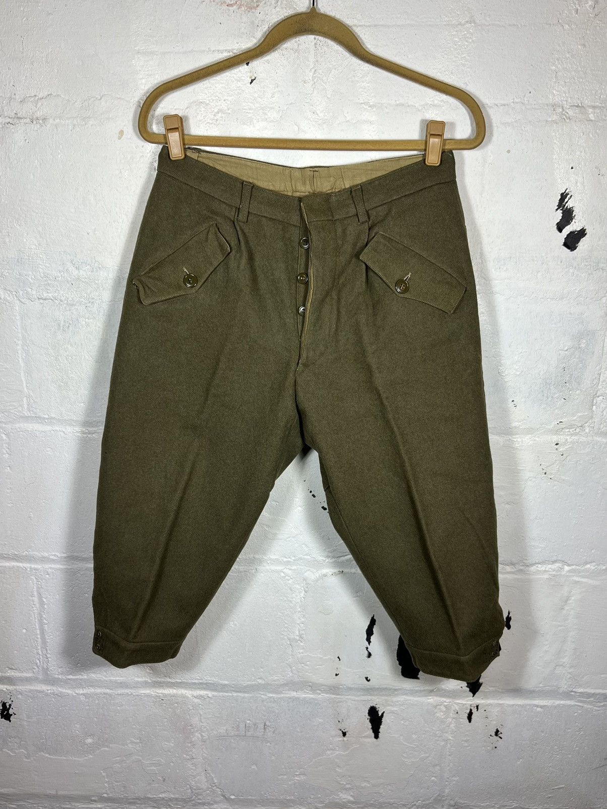 image of Vintage Italian Wool Army Trousers in Green, Men's (Size 30)