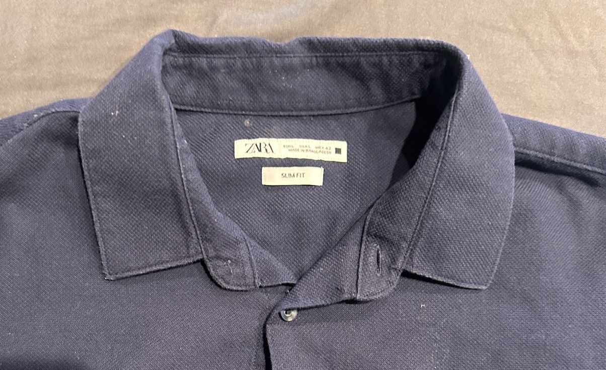 Zara Navy Blue Zara Slim Fit Textured Button Up Size US L / EU 52-54 / 3 - 2 Thumbnail