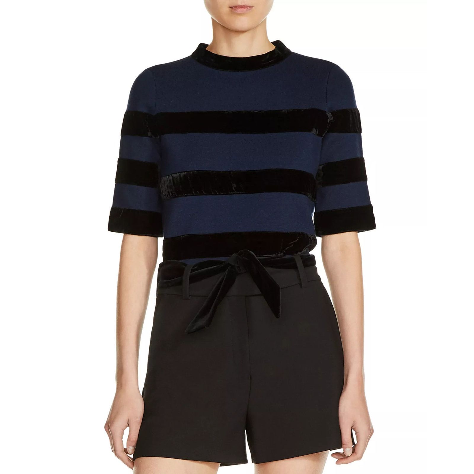 Maje Maje Velvet Stripe Meline Top Open Back Blue Size 2 / Medium Size M / US 6-8 / IT 42-44 - 3 Thumbnail