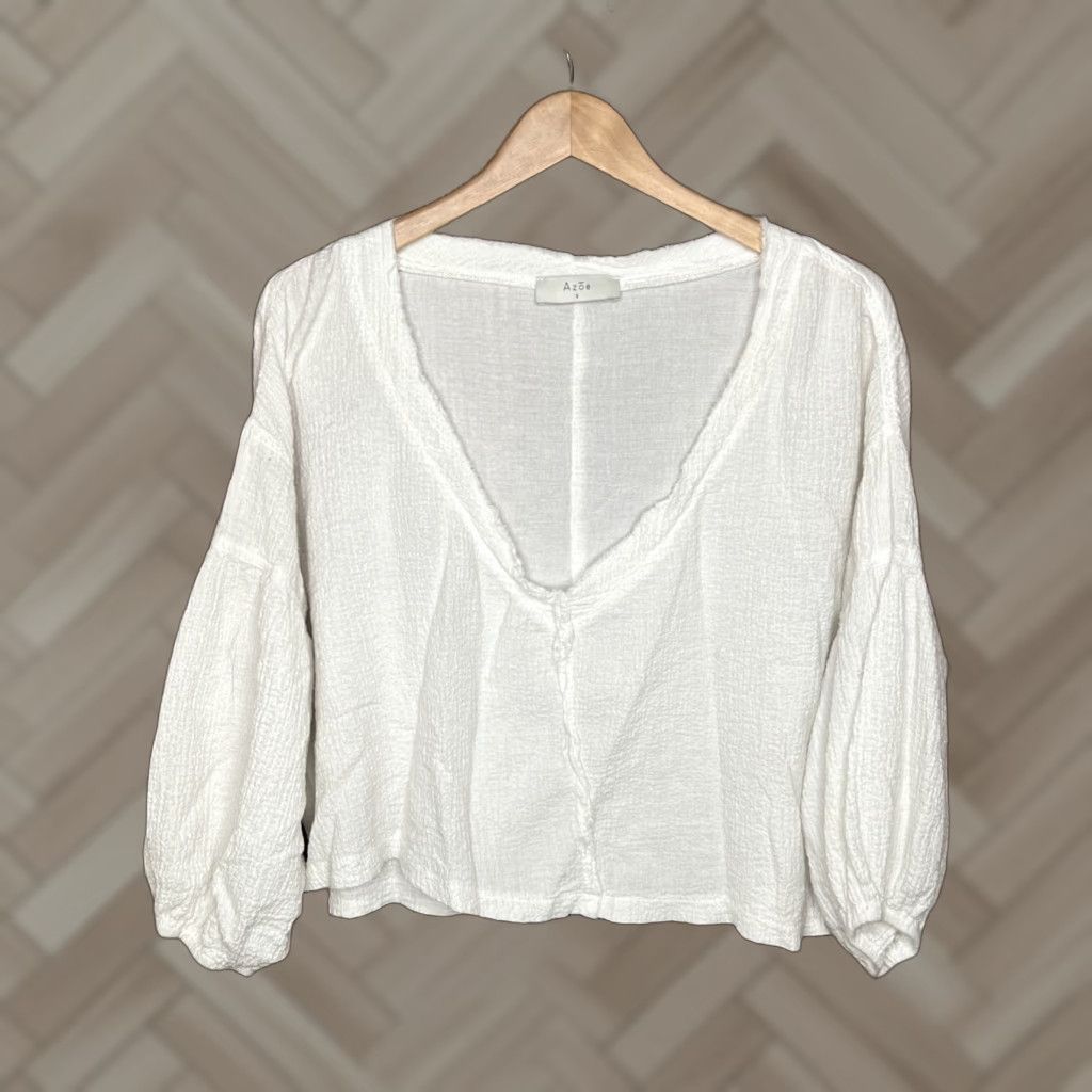 Vintage Azoe Long Sleeve Top Cropped Ivory Beach Casual Oversized S Women Shirt/Top Size S / US 4 / IT 40 - 1 Thumbnail