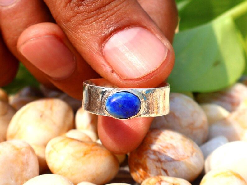 Handmade Lapis Lazuli Band Ring, Handmade Sterling Silver Ring, Gifts Size ONE SIZE - 7 Thumbnail