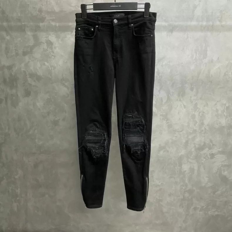 Amiri Amiri Black Patchwork Zipper Denim Pants Size US 27 - 1 Thumbnail