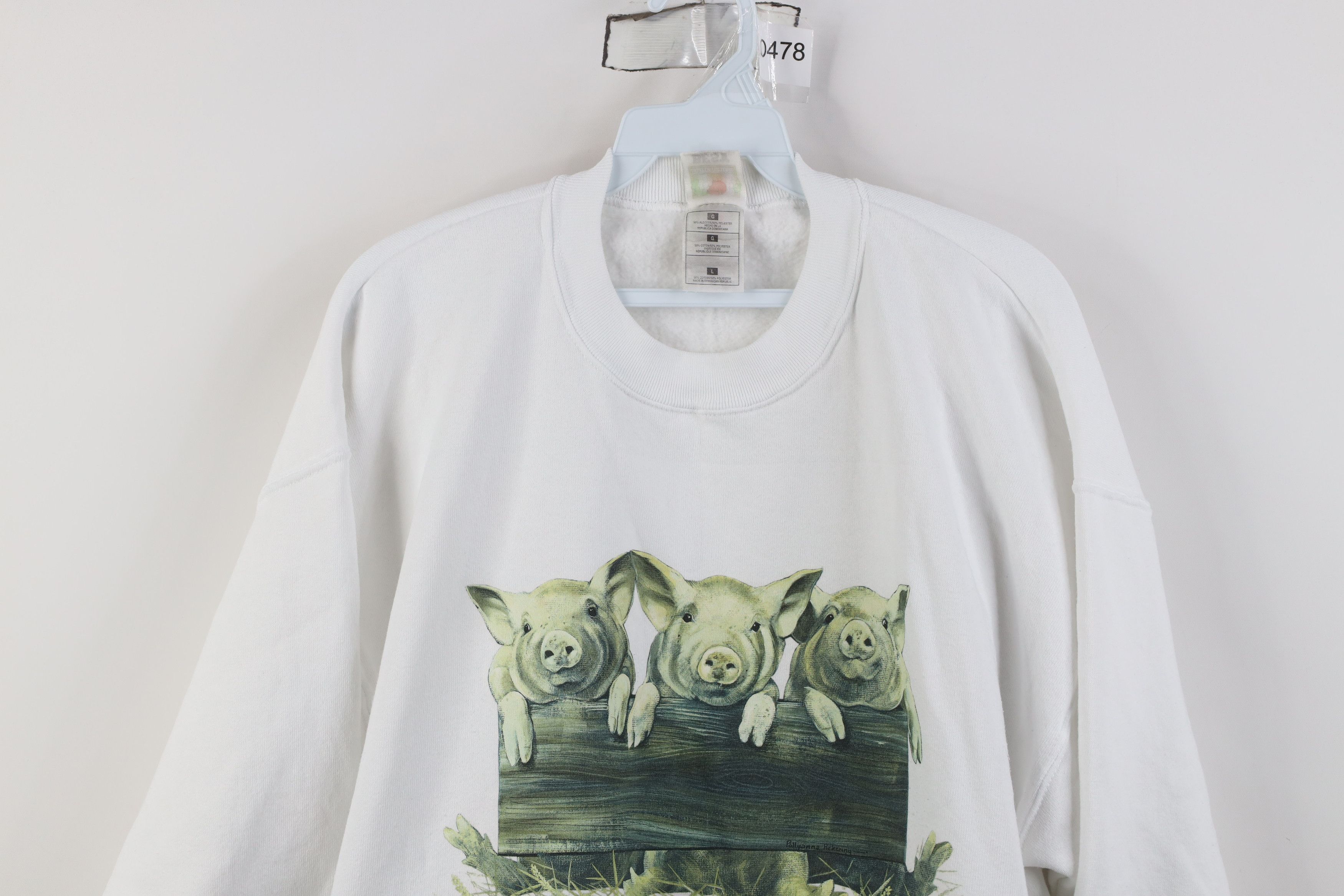 Vintage Vintage 90s Country Farmhouse Pigs Crewneck Sweatshirt White Size L / US 10 / IT 46 - 2 Thumbnail