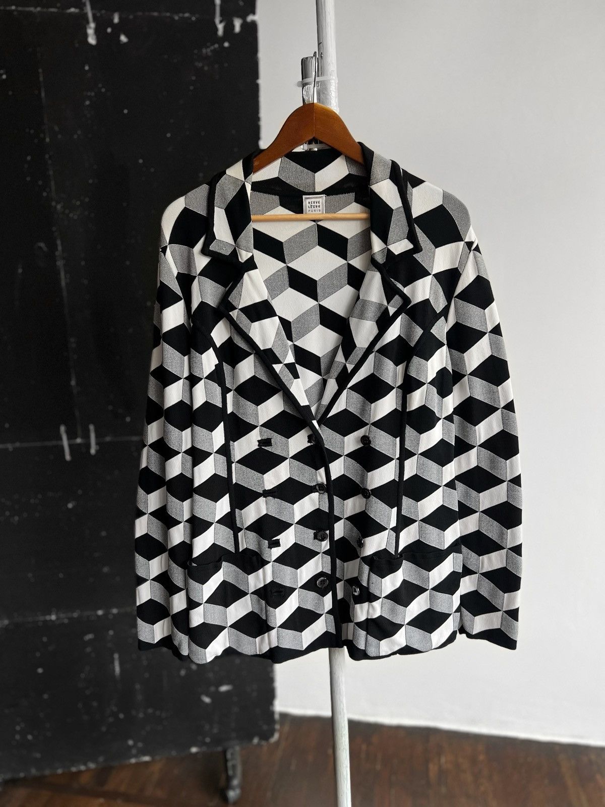 Herve Leger Paris Rare Vintage Luxury 3D Geometric Blazer