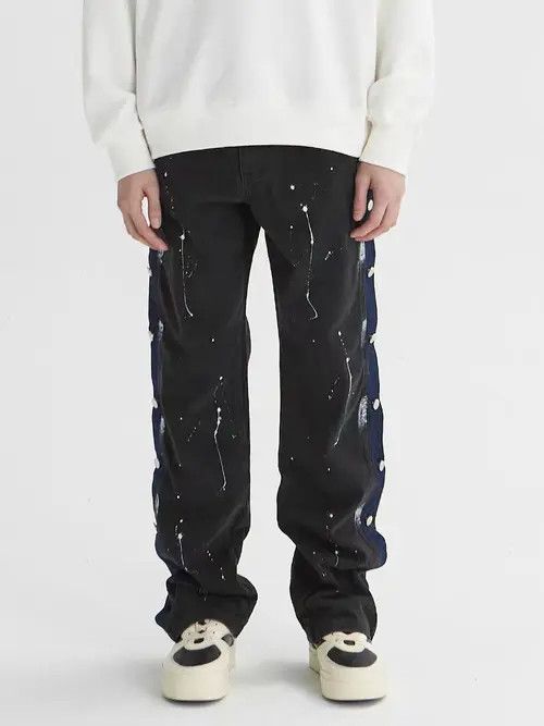 Jean Vintage Side-Breasted Splattered Street Jeans Size US 32 / EU 48 - 3 Thumbnail