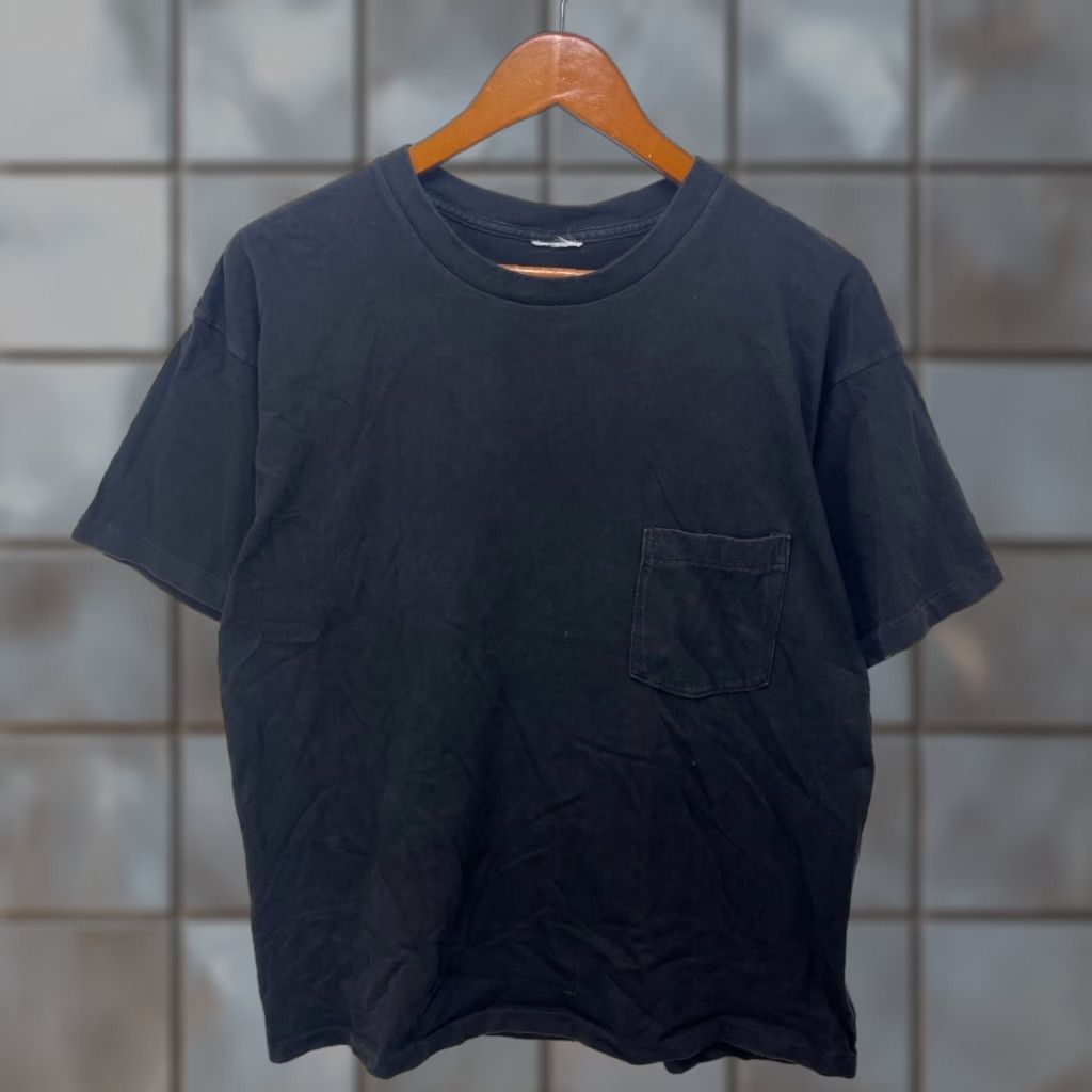 VINTAGE Sun Faded Black Single Stitch Pocket T Shirt L Men