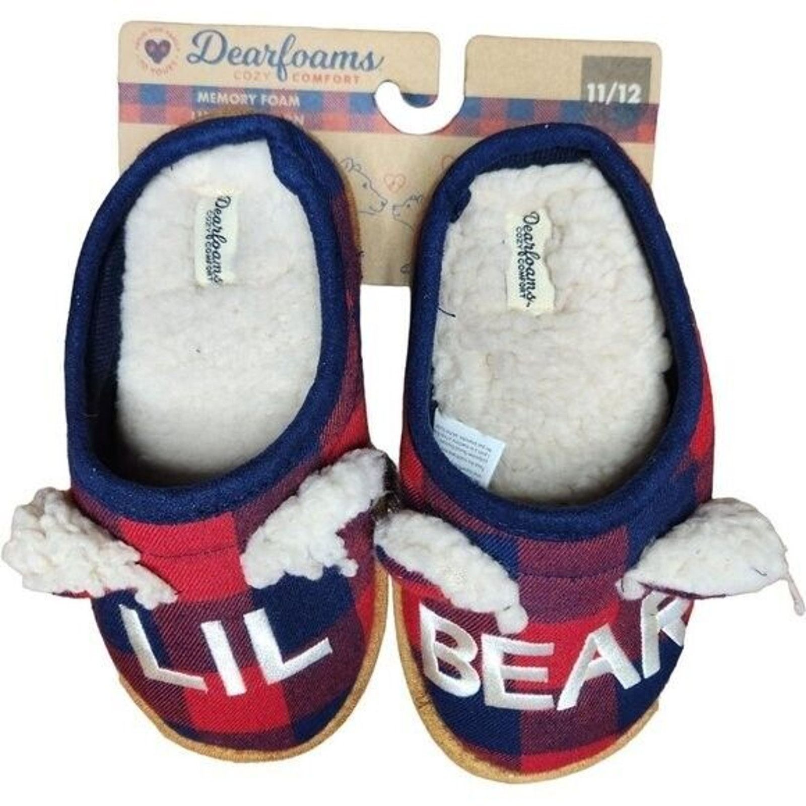 Other Dearfoam Childrens 'Lil Bear' Slippers 11/12 Red Blue Plaid Size US 11 / IT 41 - 1 Thumbnail