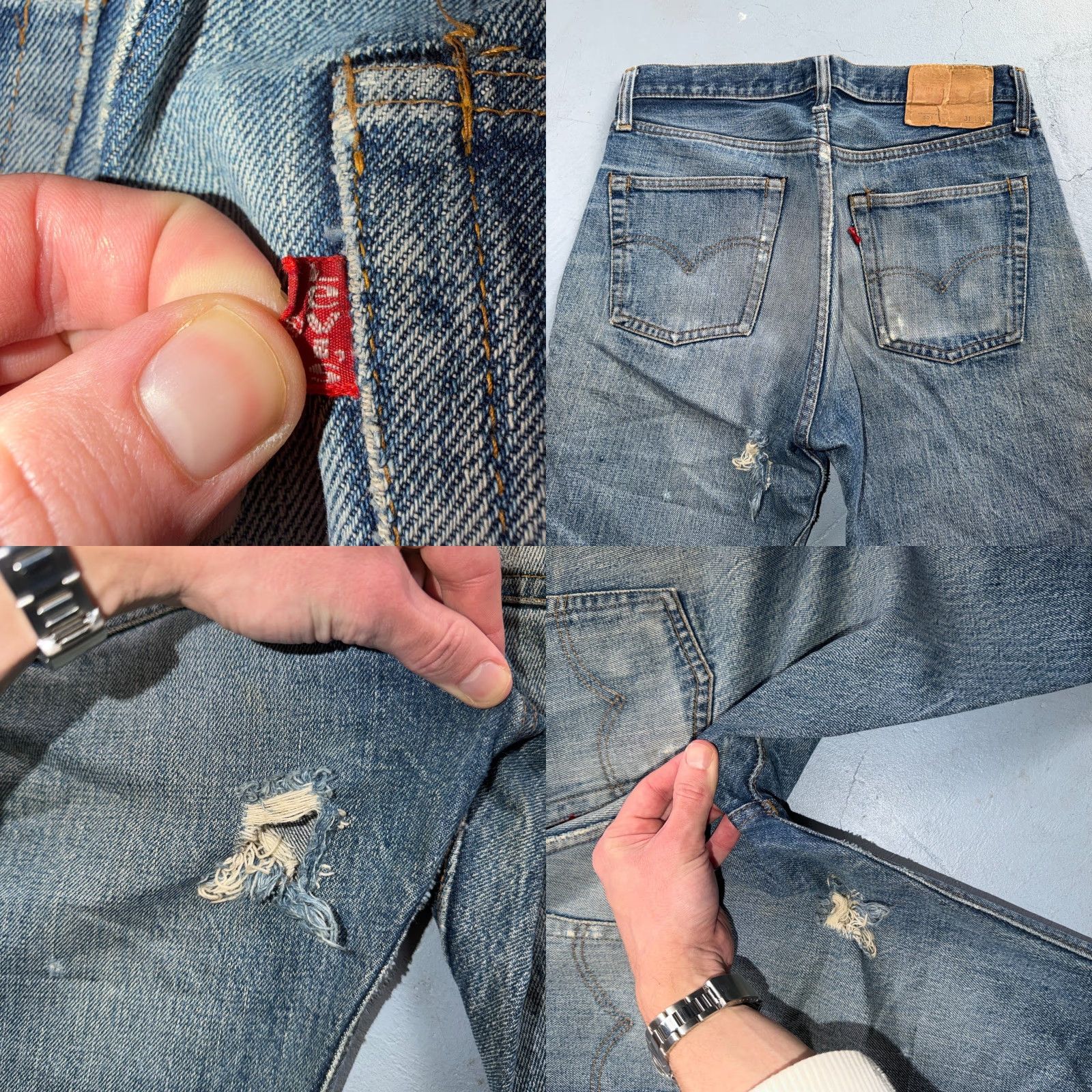 Levi's VINTAGE Levi's 501 Jeans 70s 80s USA Light Wash Classic Straight 31x33 5-Pocket Denim Button USA Mens Blue Light Distressed Regular Coat? Size US 31 - 11 Thumbnail