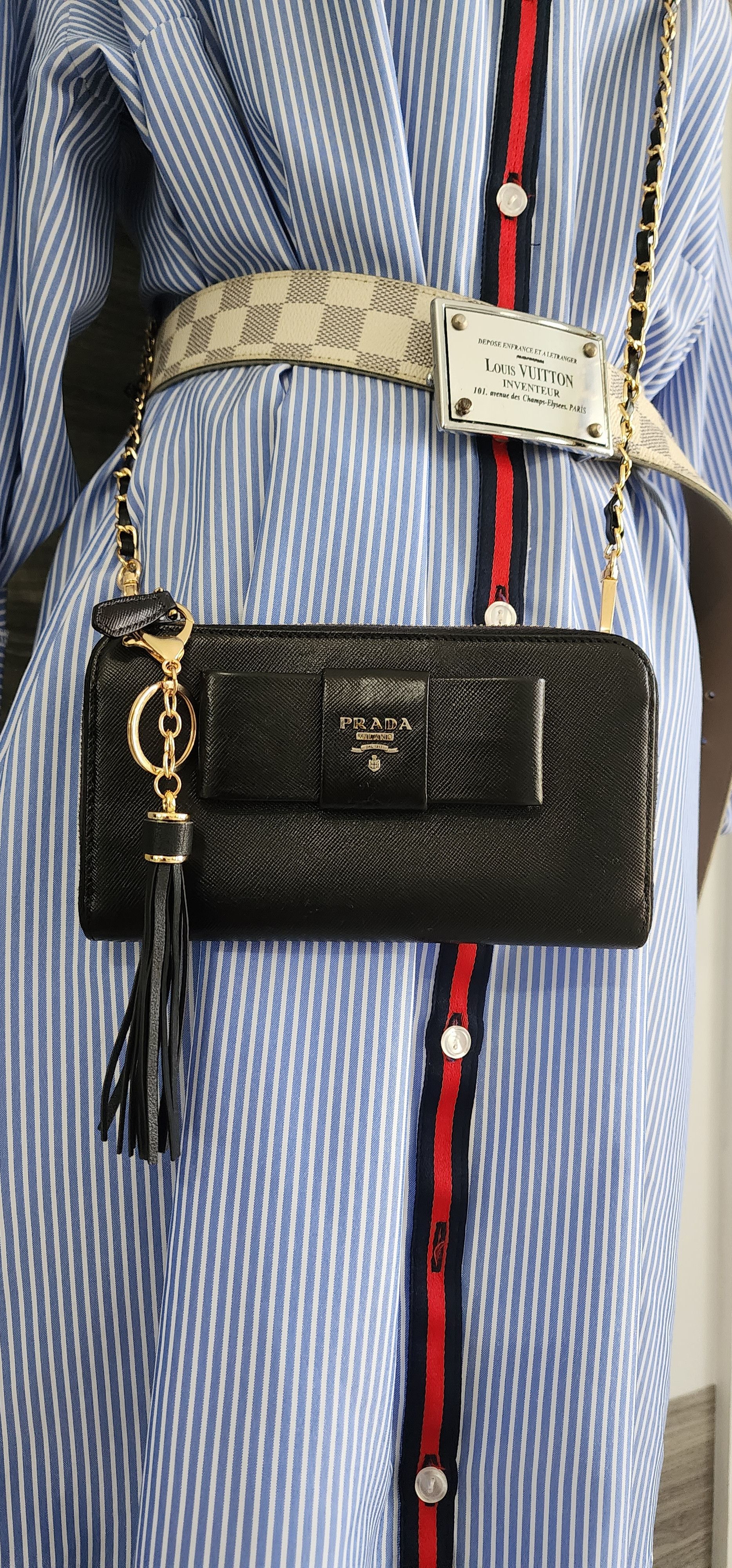 Prada Modified Saffiano Fiocco Zippy Wallet on Chain Size ONE SIZE - 1 Thumbnail