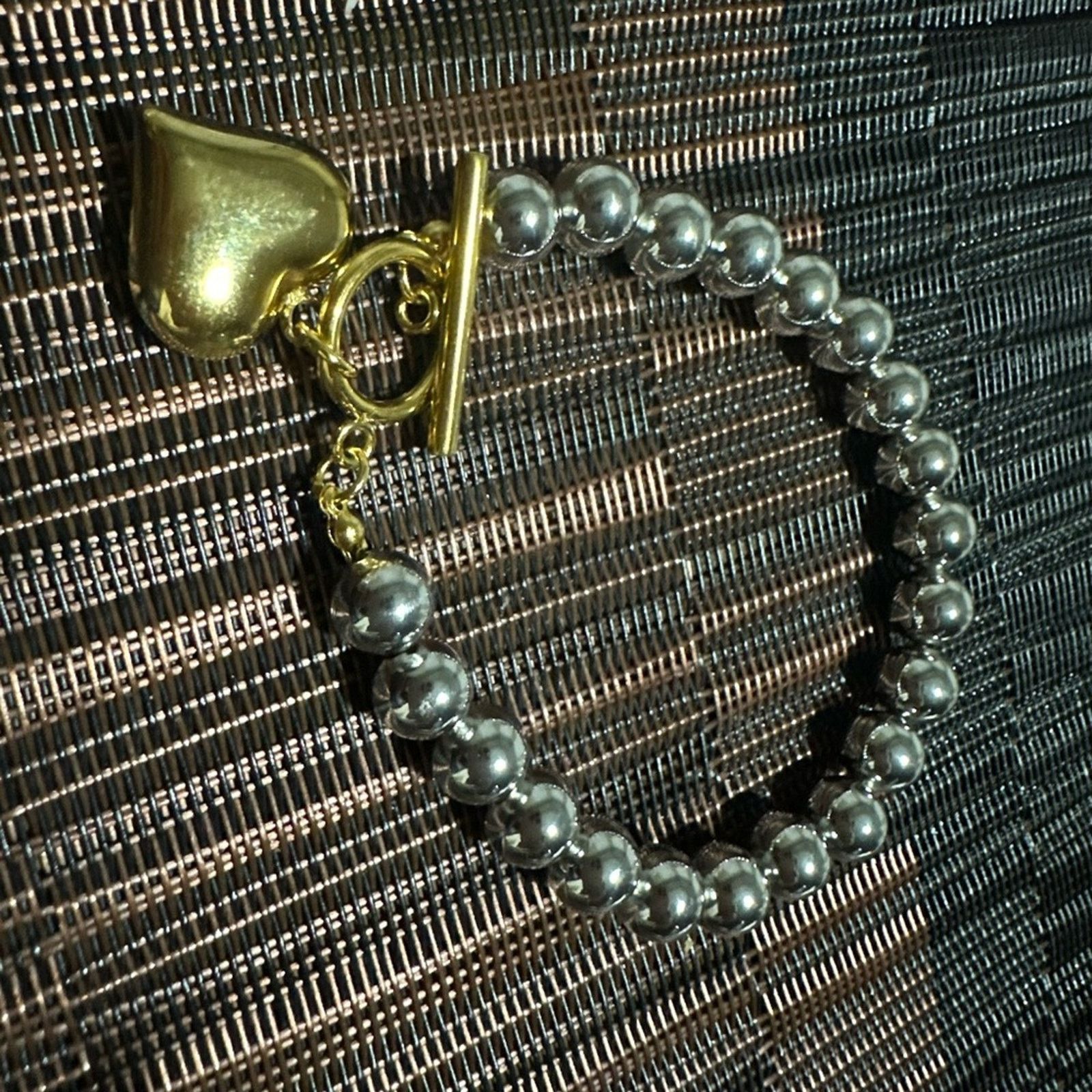 Other 18k Gold Plated Stainless Steel Round Bead Heart Bracelet 8” Size ONE SIZE - 2 Thumbnail