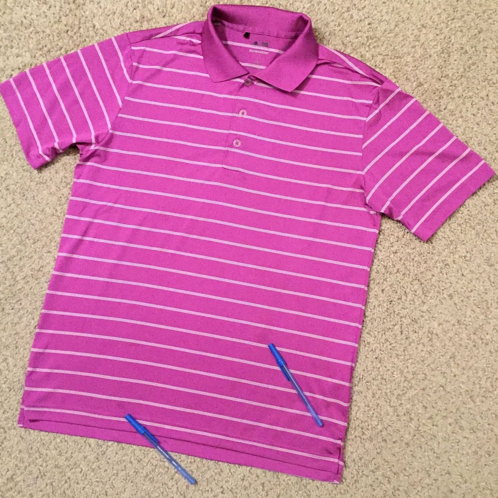 Adidas adidas Shirt Mens S Purple Polo Striped Short Sleeve Size US S / EU 44-46 / 1 - 2 Thumbnail