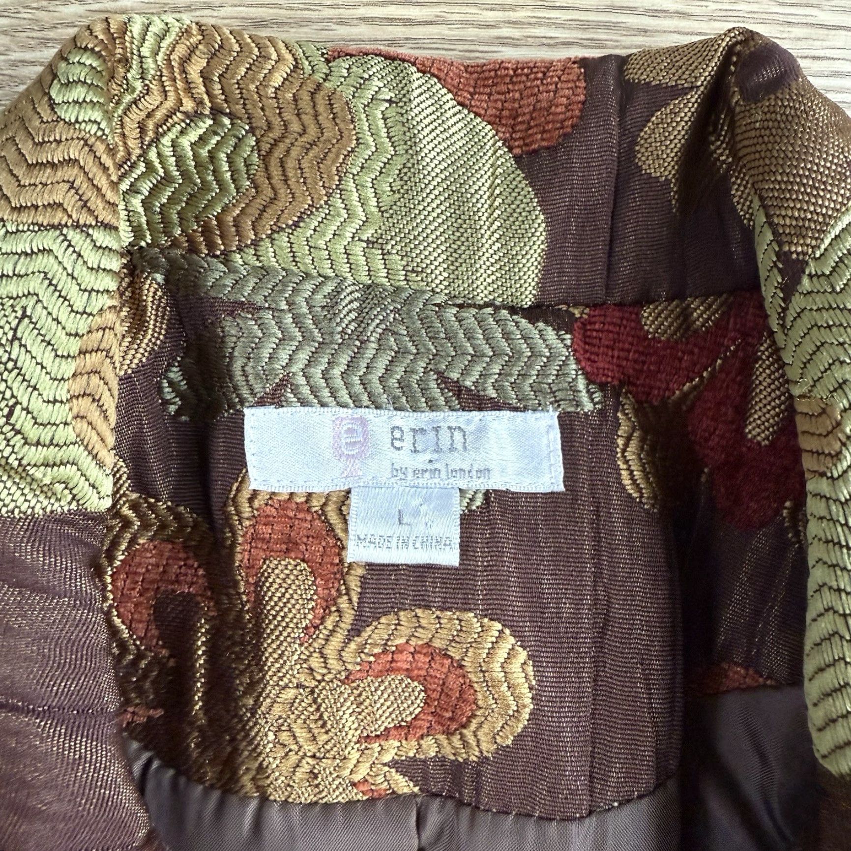 Vintage Erin London Brown Brocade Retro Mod Flower 60s Style Blazer Large Womens Size L / US 10 / IT 46 - 2 Thumbnail