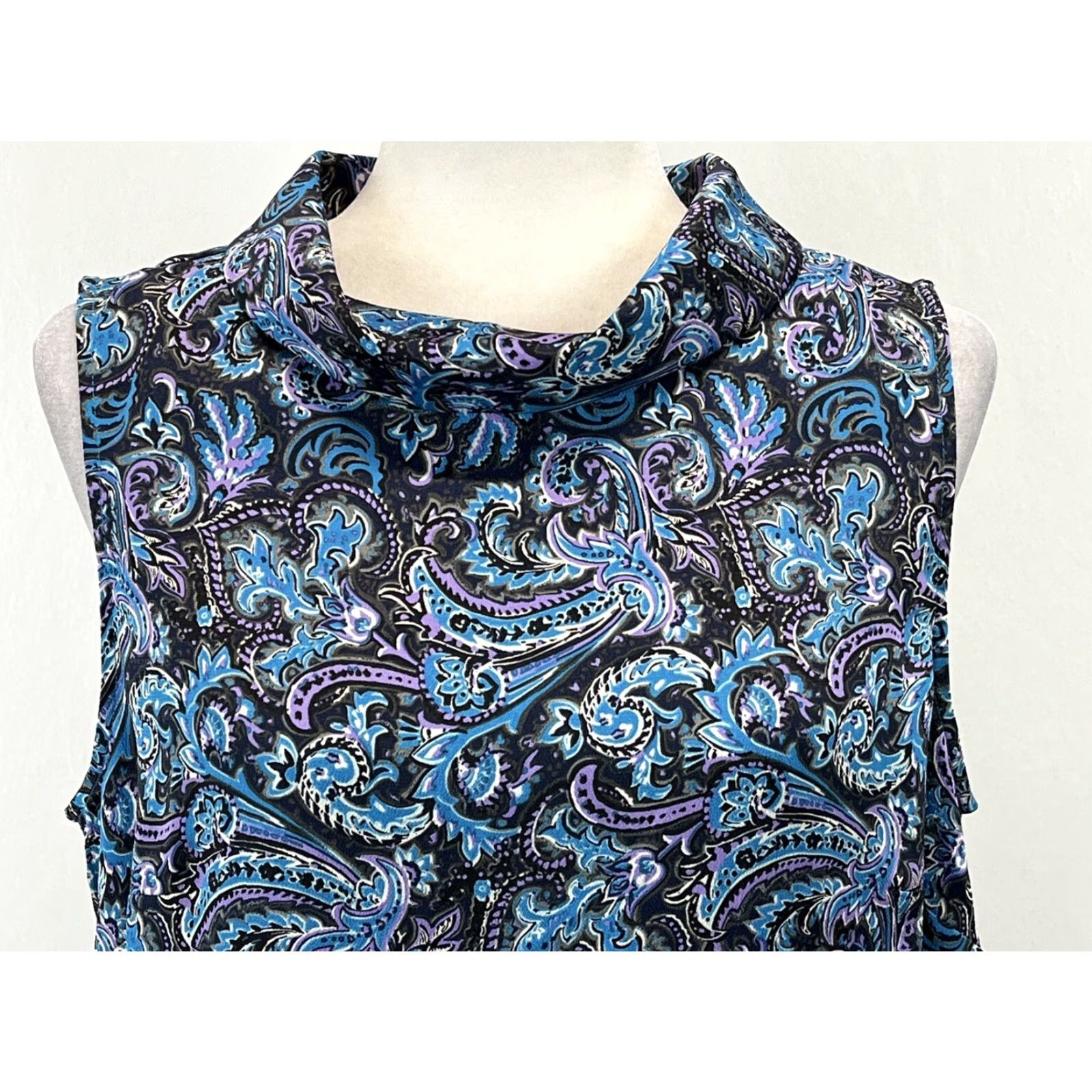 Talbots Talbots Blouse Top Womens 12 Sleeveless Funnel Neck Polyester Multicolor Classic Paisley Shirt Size XL / US 12-14 / IT 48-50 - 5 Thumbnail