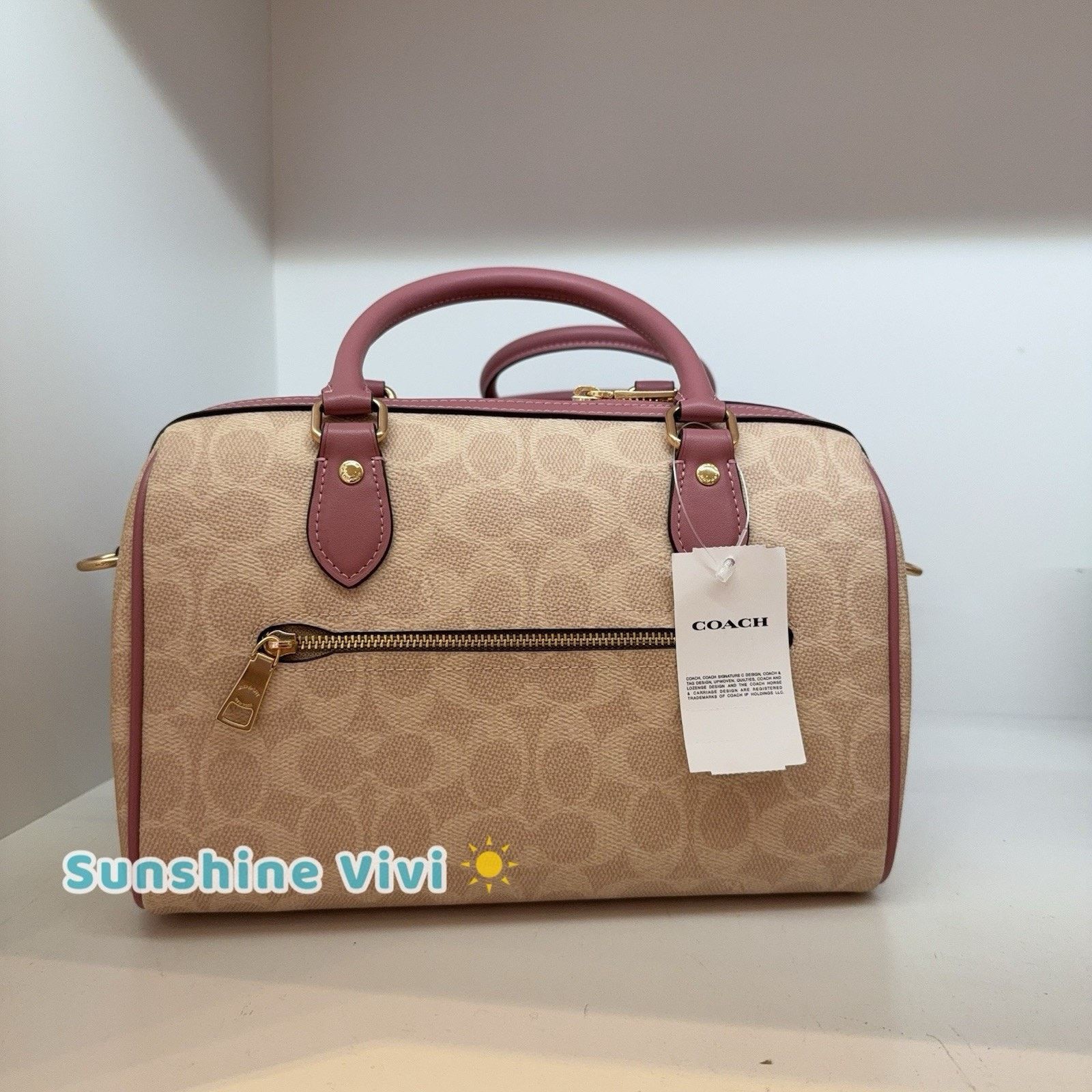 Coach NWT Coach Rowan Satchel Bag Heart Charm CDB21 Sand/Peony Size ONE SIZE - 6 Thumbnail