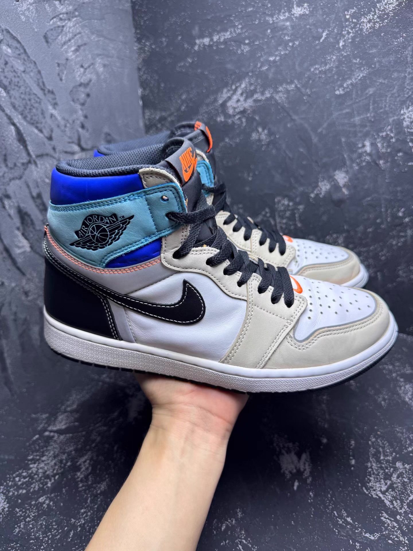 Nike Air Jordan 1 Black White Blue Patchwork Q10 Size US 9 / EU 42 - 7 Thumbnail