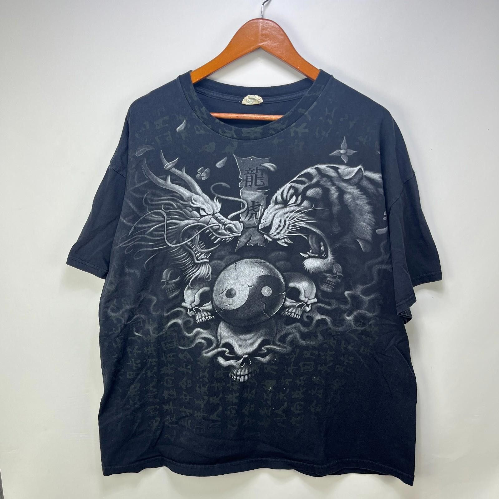 Vintage Vintage Y2K Dragon Flames Skull Skater AOP T Shirt 2XL Baggy Size US XXL / EU 58 / 5 - 1 Thumbnail