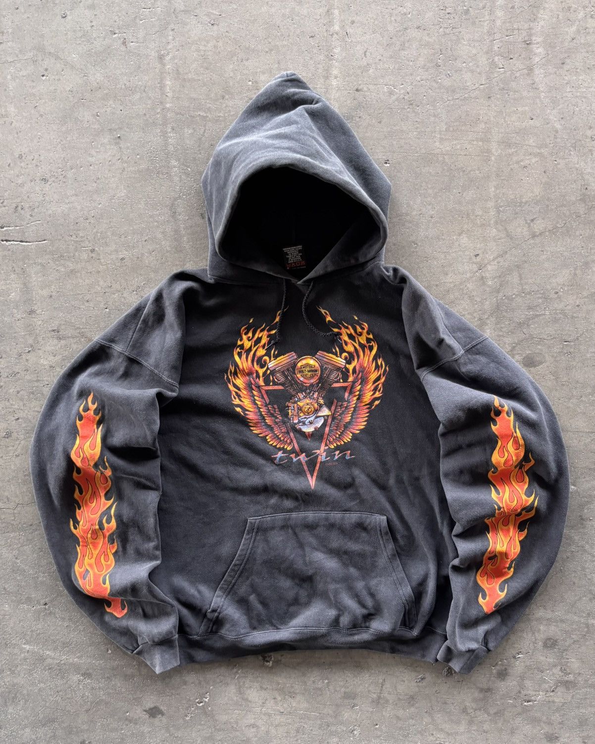 Harley Davidson 🔥RARE🔥1996s V-Twin Harley Davidson Flame Faded Black Hoodie Size US L / EU 52-54 / 3 - 1 Thumbnail