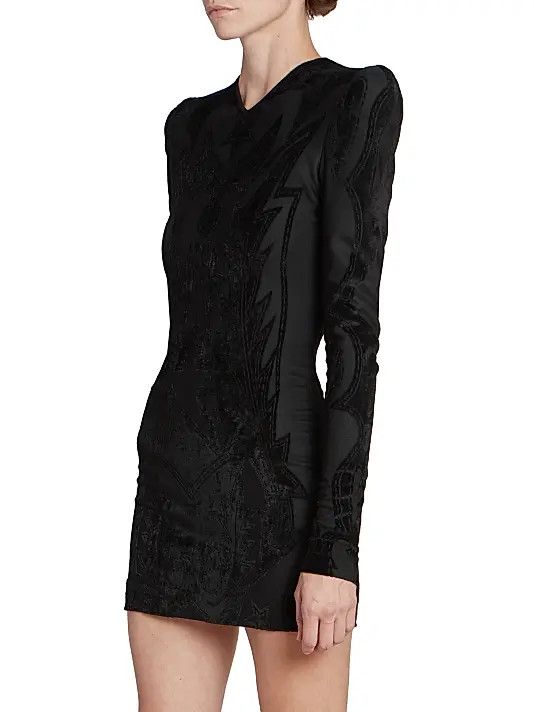 Balmain o1s1wg110825 Velvet Baroque Jersey Mini Dress in Black Size S / US 4 / IT 40 - 3 Thumbnail