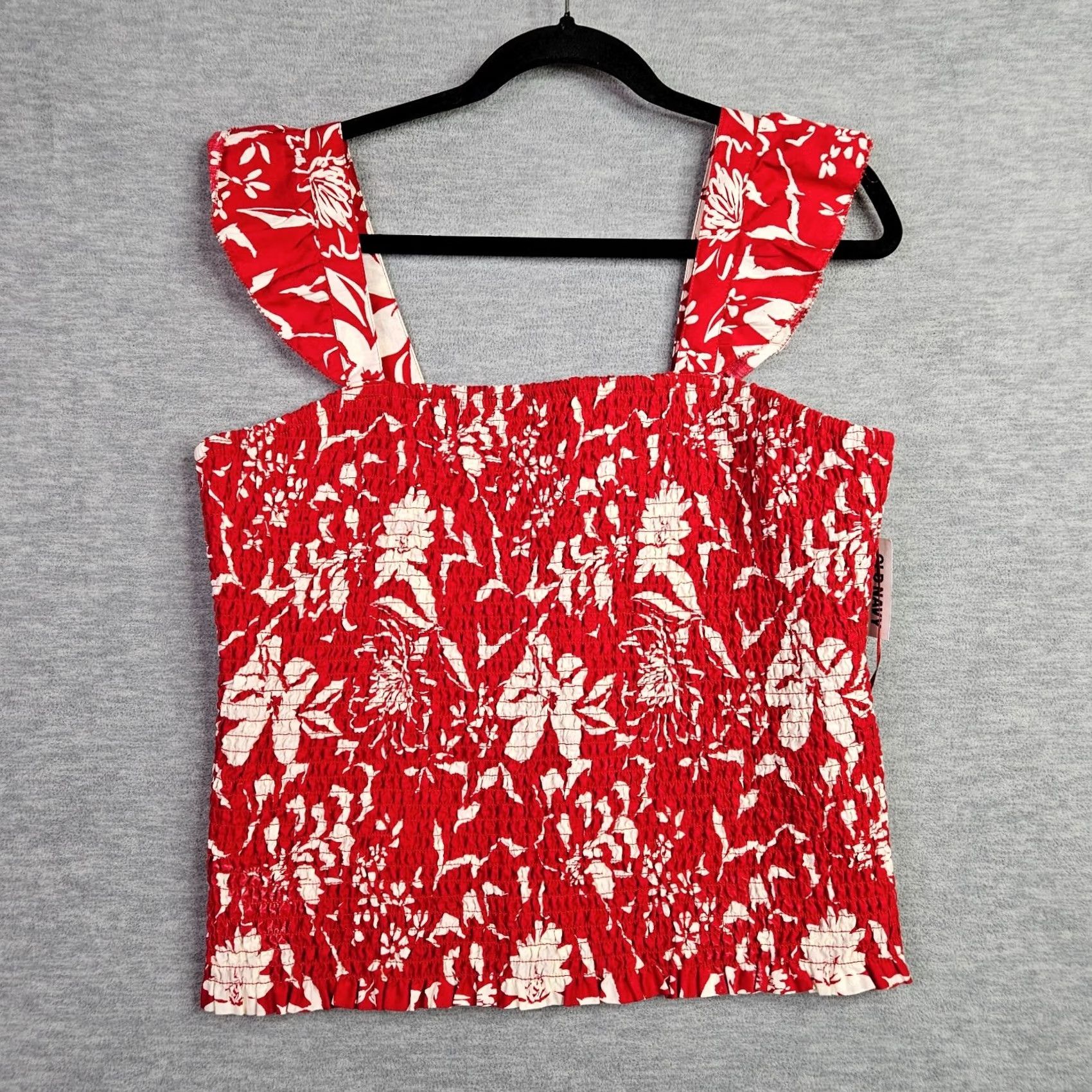 Old Navy Old Navy Woman’s Large Red Floral Smocked Crop Top Ruffle Strap Sleeveless Size L / US 10 / IT 46 - 2 Thumbnail