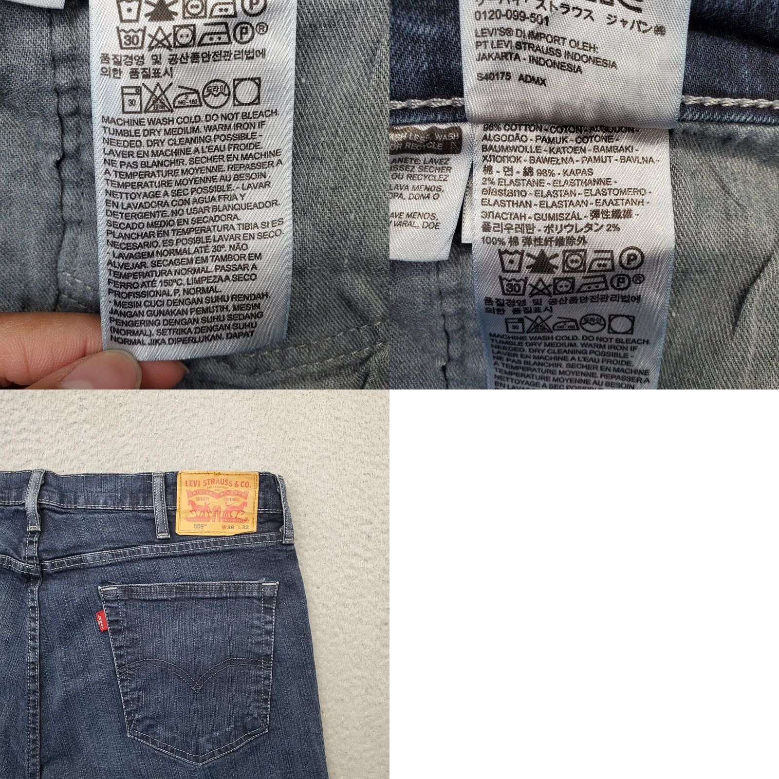 Levi's Levi's 559 Jeans Mens Size 38 Mens Blue Denim Regular Dark Wash Wide Leg - 5-Pocket Design, Belt Zip Closure - Regular Fit, Straight/Regular Rise Size US 38 / EU 54 - 8 Thumbnail