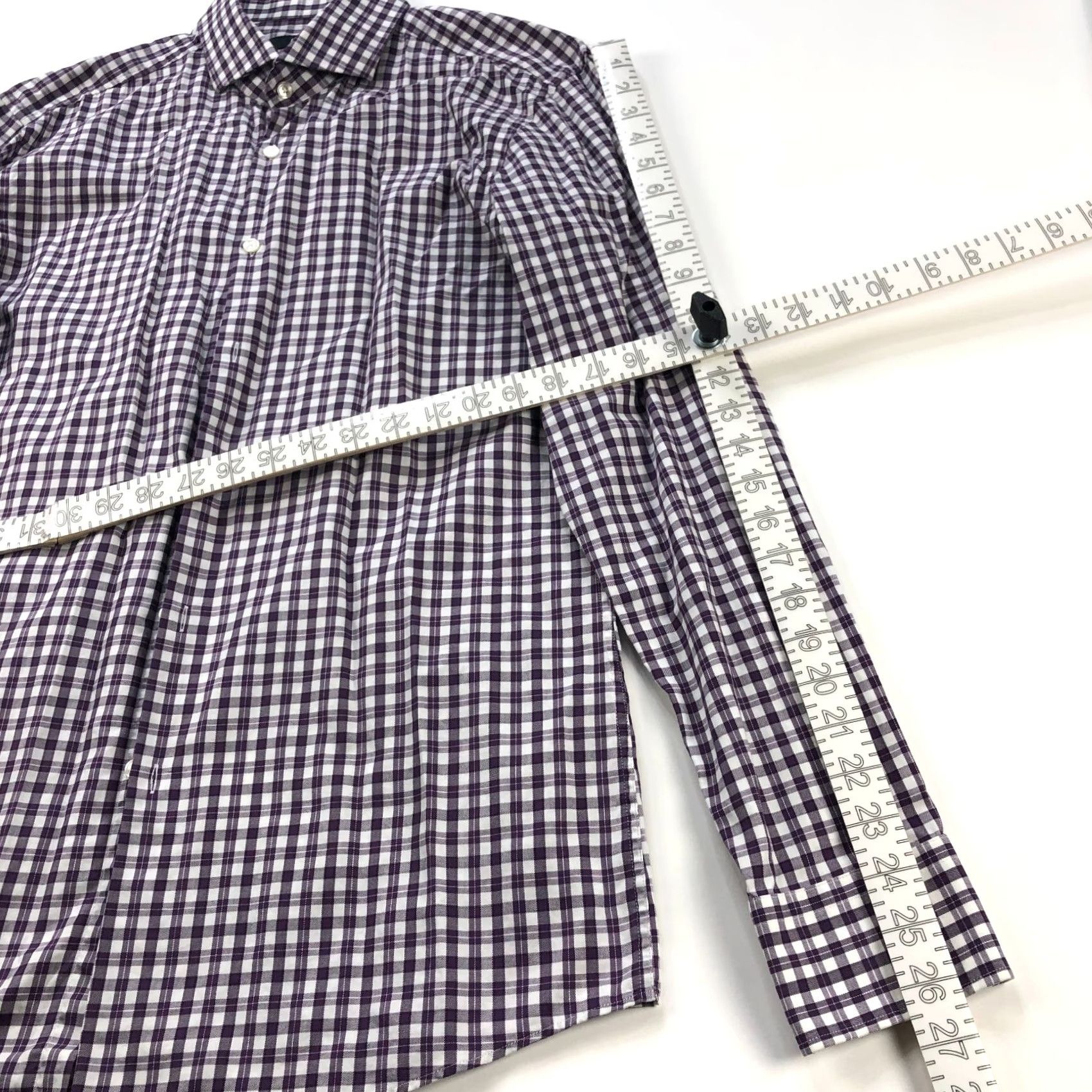 Hugo Boss HUGO BOSS Dress Shirt Purple Check Long Sleeve 16 34/35 Slim Fit 100% Cotton Button Shirt Mens Size 42R - 4 Thumbnail