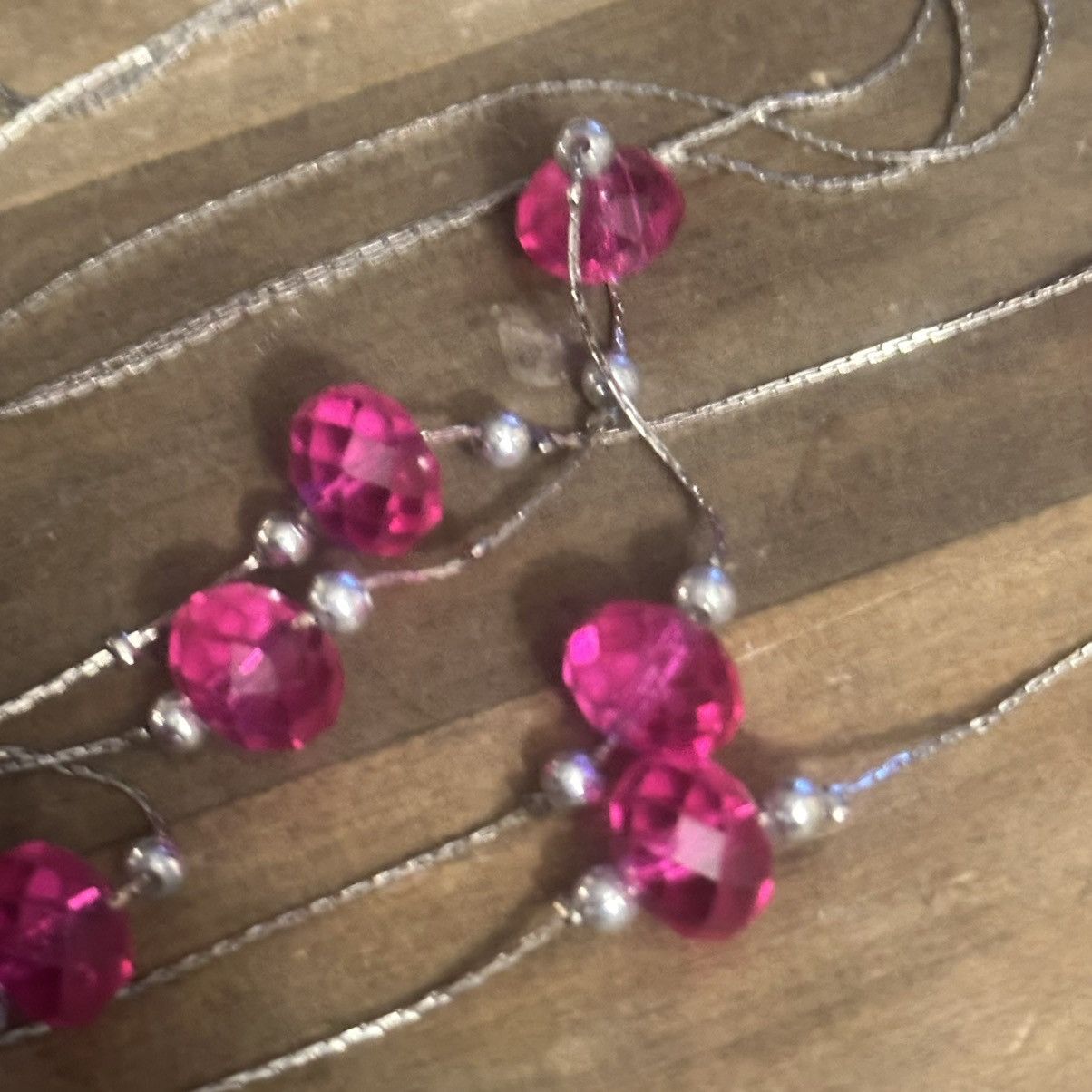 Other Silver tone layered hot pink station bead necklace Size ONE SIZE - 4 Thumbnail