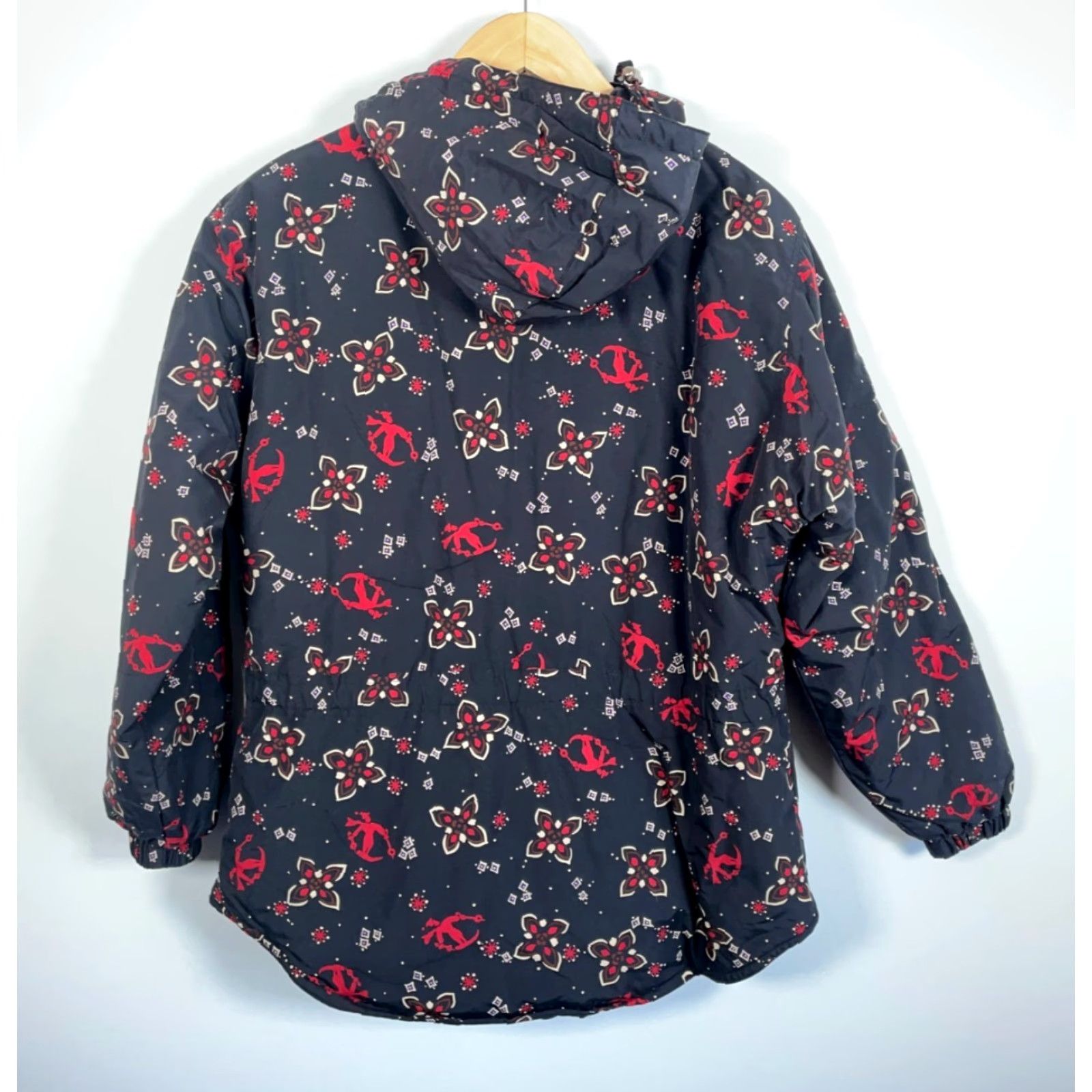 Vintage L.L. Bean Jacket Women's Large Black 1/4 Zip Hooded Anorak Geometric Nylon Size L / US 10 / IT 46 - 2 Thumbnail