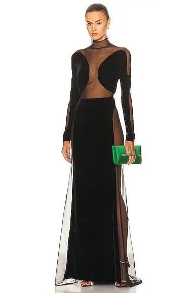 Tom Ford o1loc1c0625 AB3116 Velvet Evening Maxi Dress in Black Size M / US 6-8 / IT 42-44 - 1 Thumbnail