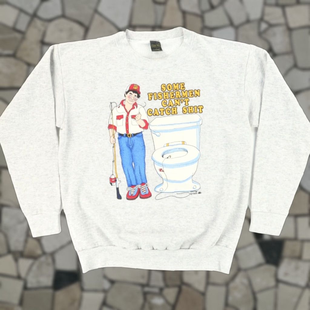 Vintage VINTAGE Center Star Fisherman Can't Catch S!!! Sweatshirt Grey Men L Shirt Size US L / EU 52-54 / 3 - 1 Thumbnail