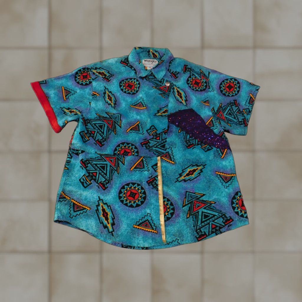 Wrangler VINTAGE Wrangler Shirt Mens XL Blue Aztec Western Cowboy Sequin Rodeo 90s Unique Size US XL / EU 56 / 4 - 1 Thumbnail
