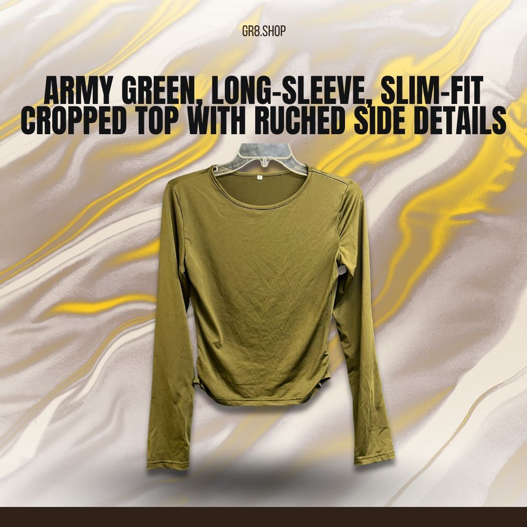 Other Army Green Long-Sleeve Slim-Fit Cropped Top With Ruched Side Size S / US 4 / IT 40 - 1 Thumbnail